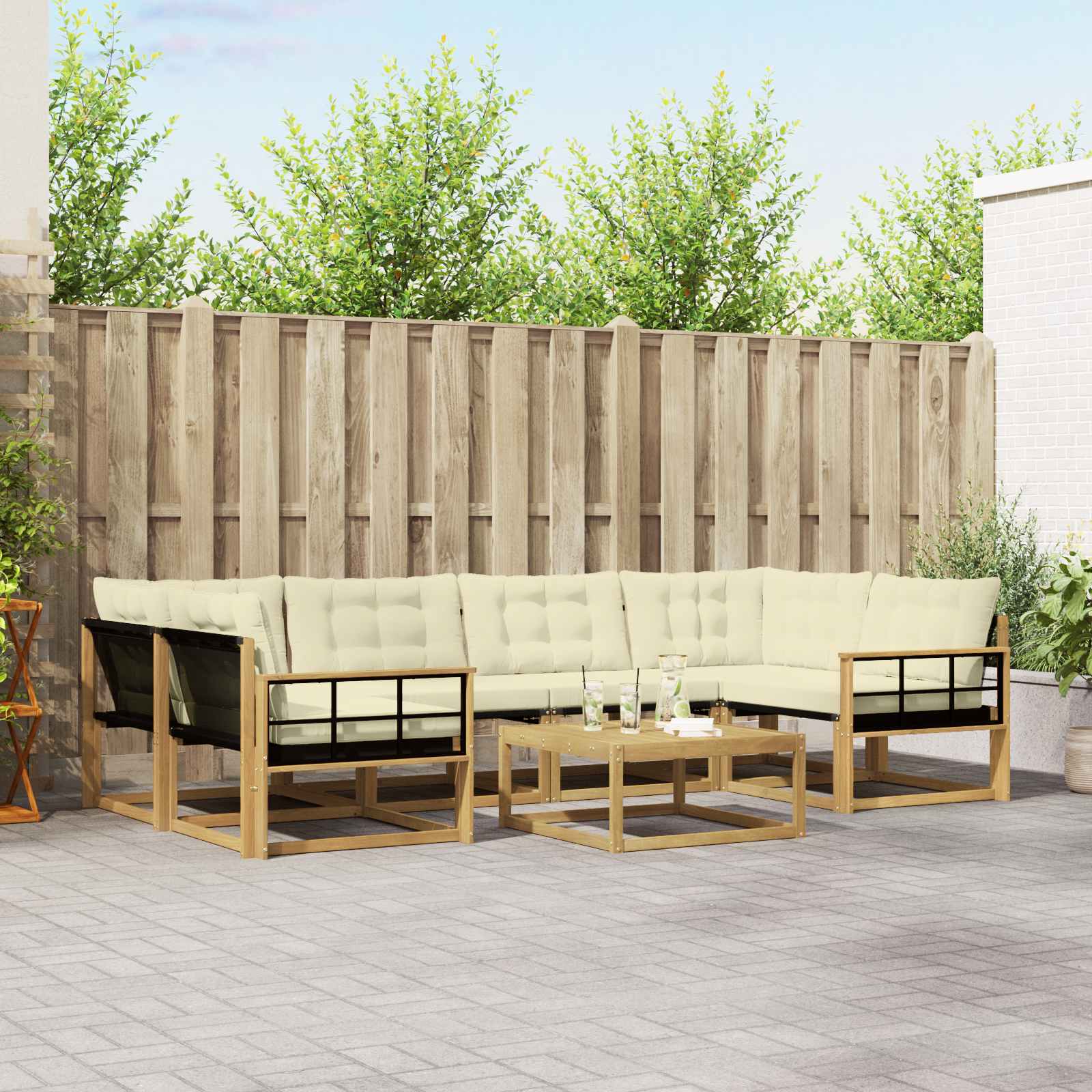 Buiten bankenset 7 pcs Wit en crèmekleurig 79 x 79 x 37 cm – afbeelding 1