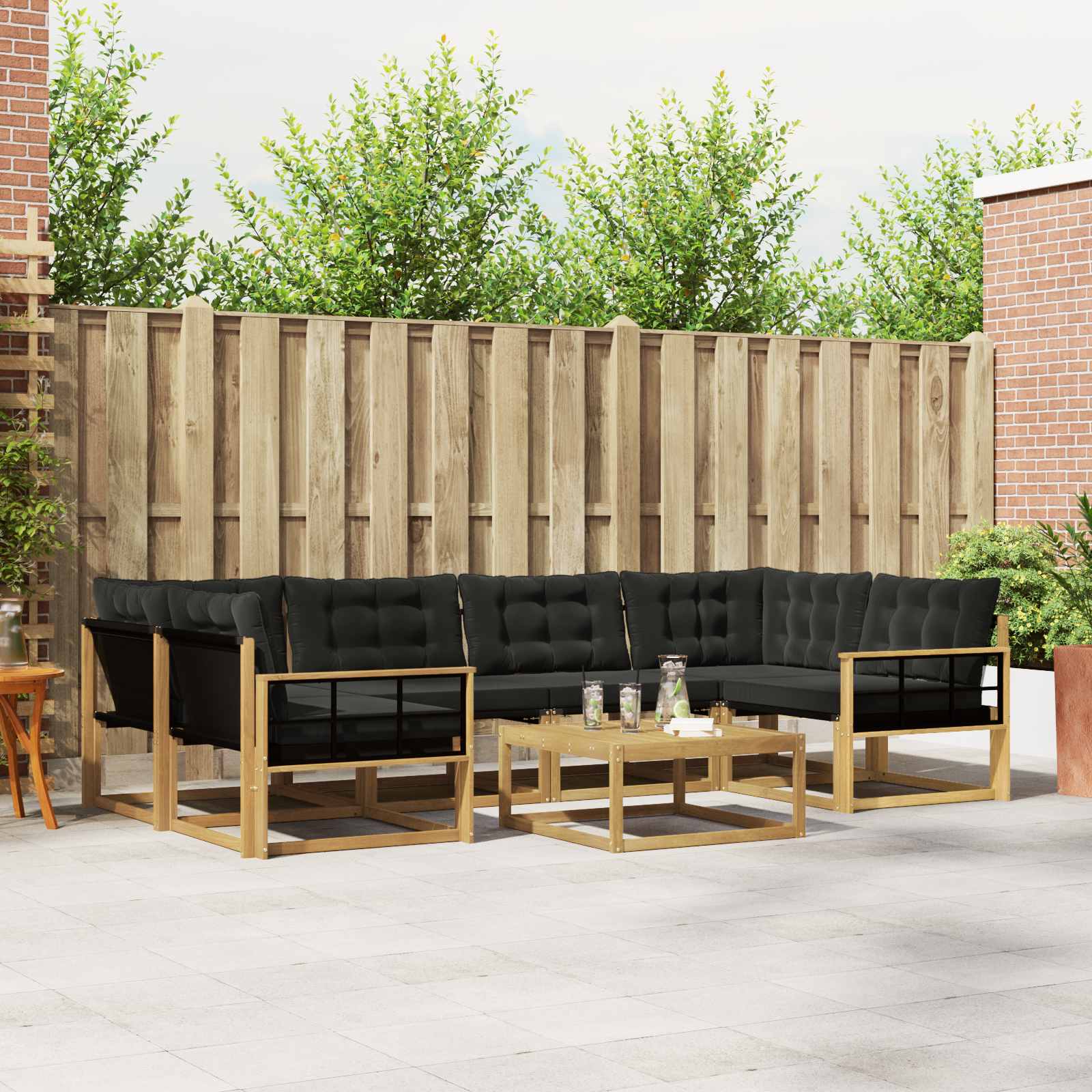 Buiten bankenset 7 pcs Wit en zwart 79 x 79 x 37 cm – afbeelding 1