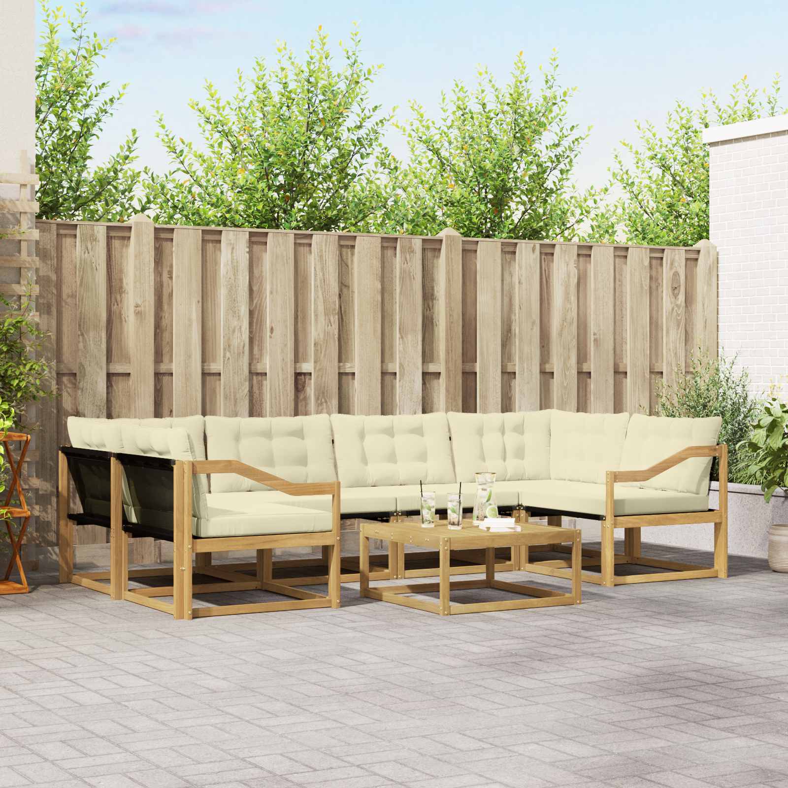 Buiten bankenset 7 pcs Wit en crèmekleurig 79 x 79 x 37 cm
