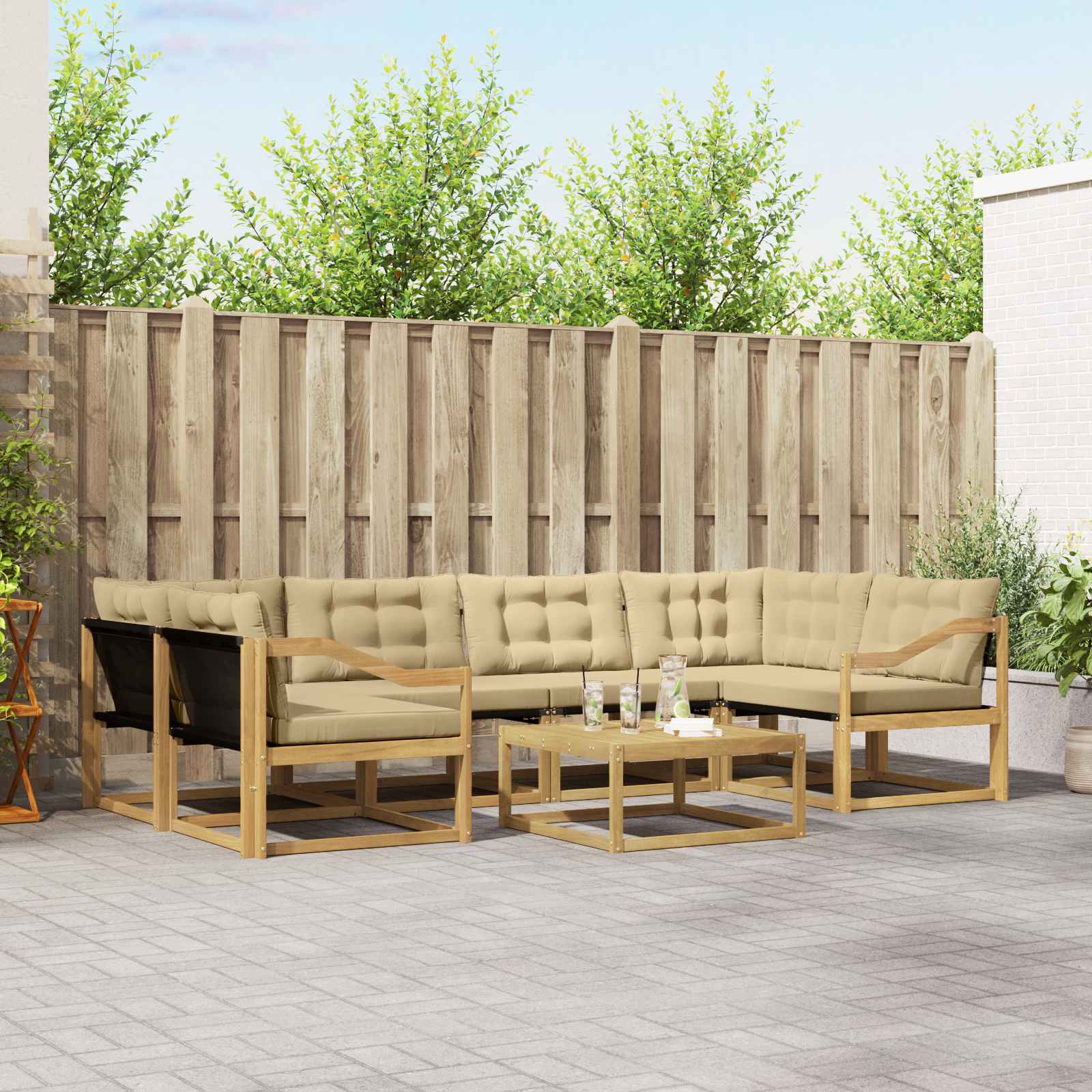 Buiten bankenset 7 pcs Wit en Beige 79 x 79 x 37 cm – afbeelding 1