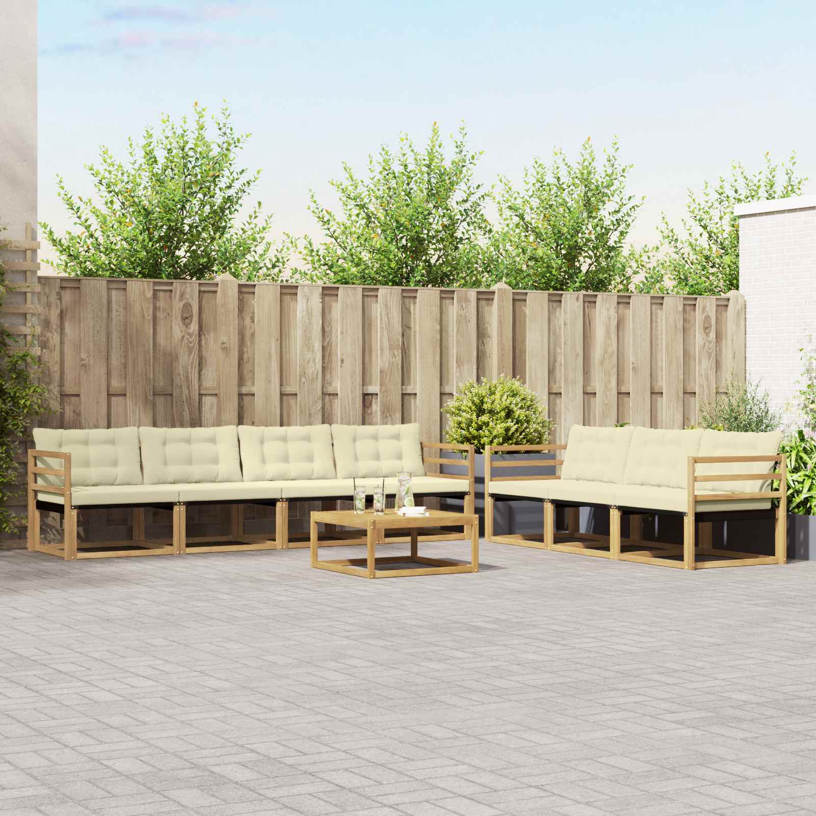 Buiten bankenset 8 pcs Wit en crèmekleurig