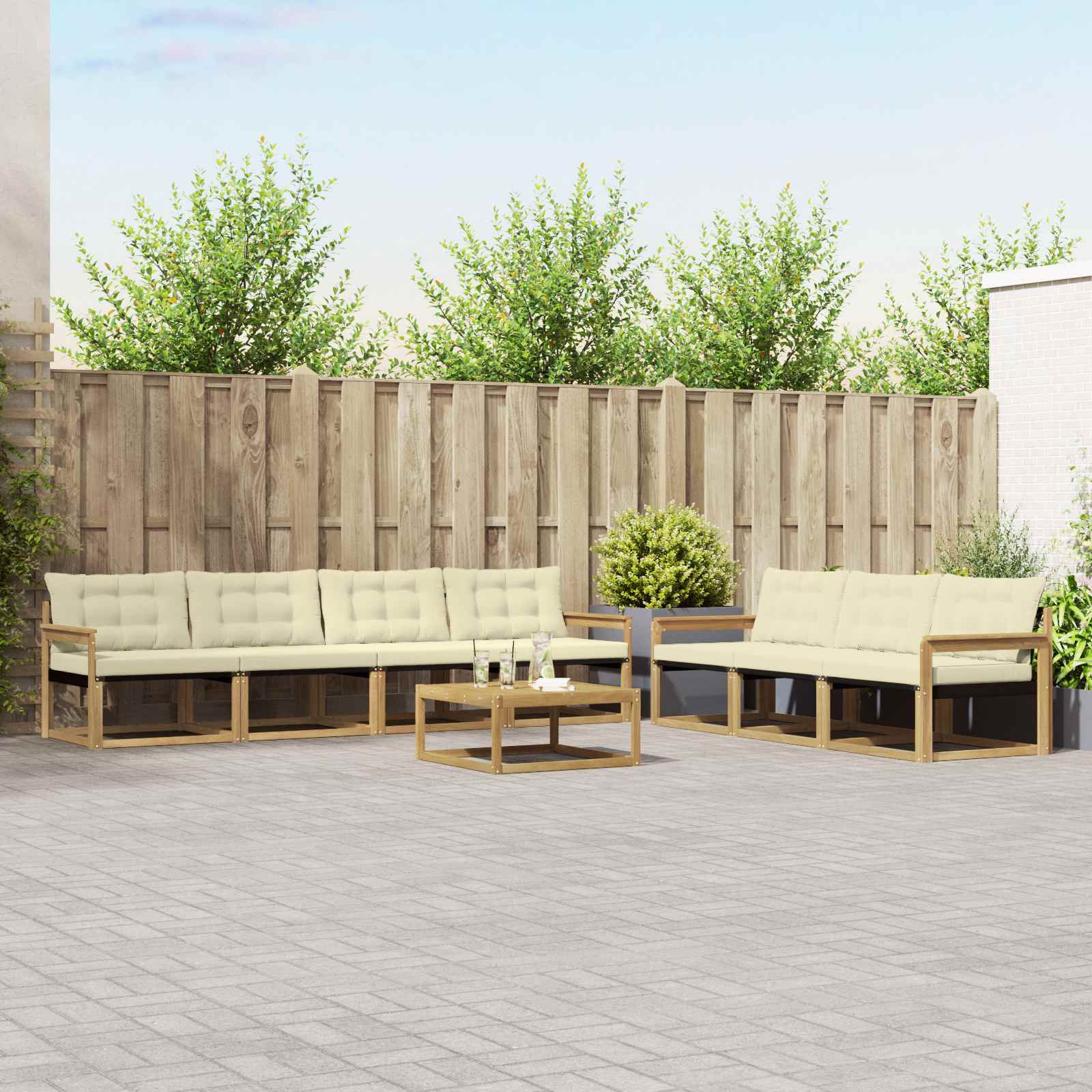 Buiten bankenset 8 pcs Wit en crèmekleurig
