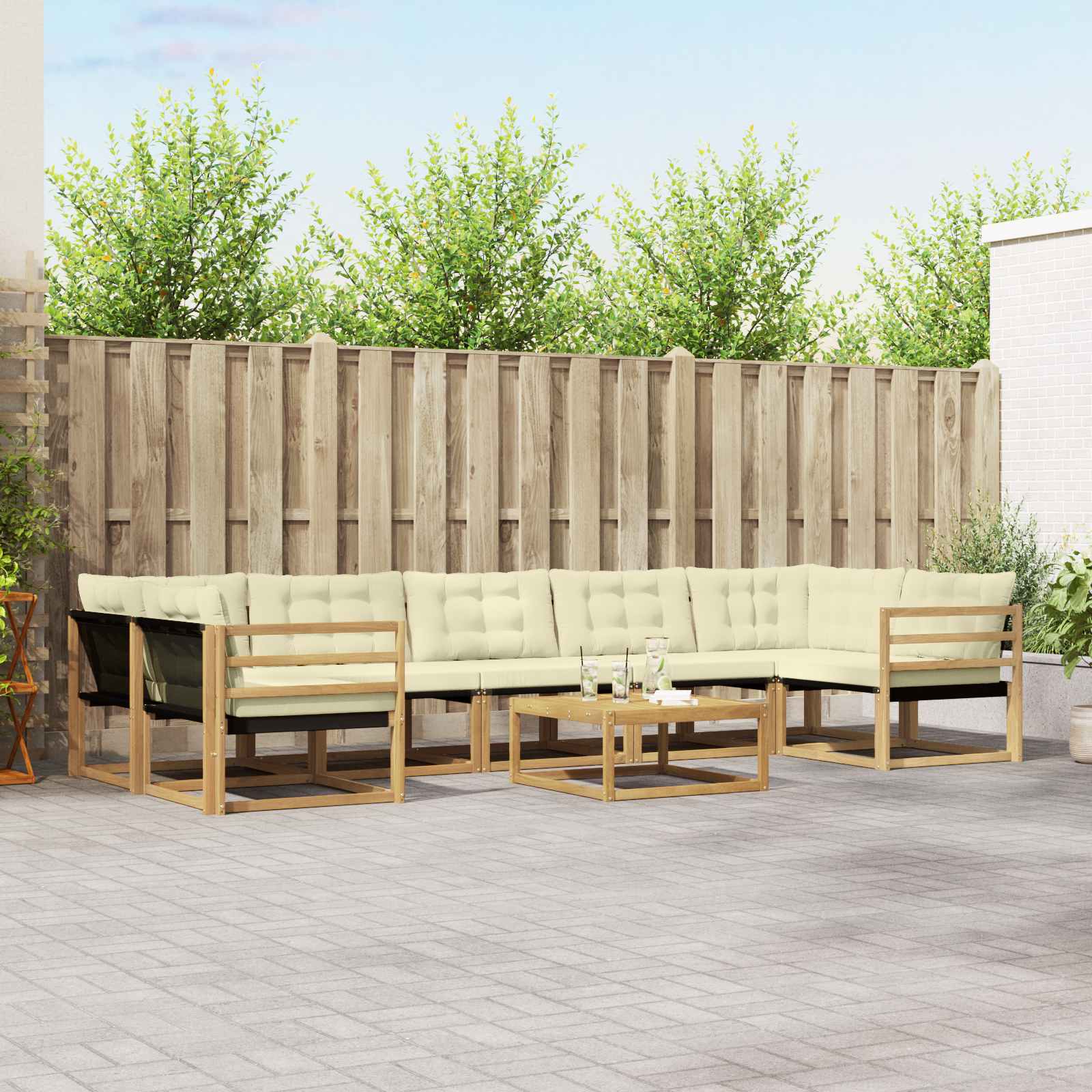 Buiten bankenset 8 pcs Wit en crèmekleurig 79 x 79 x 37 cm – afbeelding 1