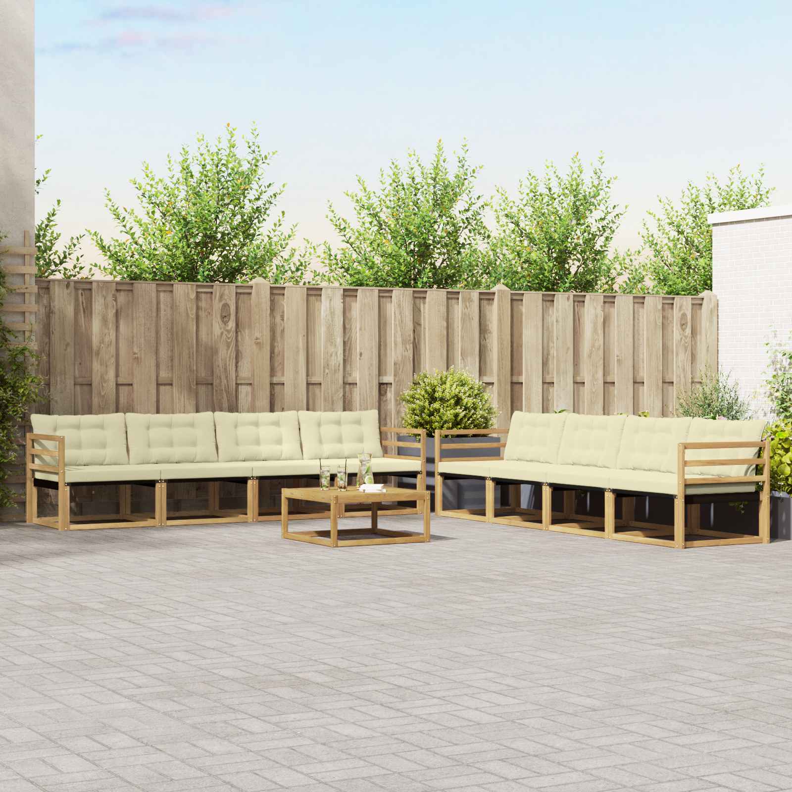 Buiten bankenset 9 pcs Wit en crèmekleurig 79 x 79 x 37 cm – afbeelding 1
