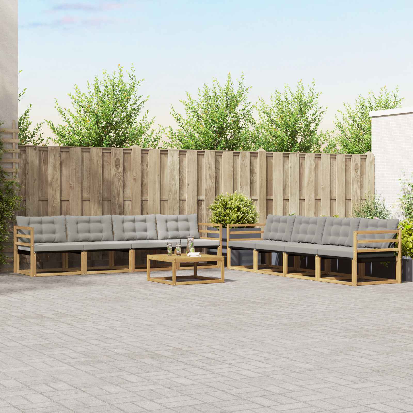Buiten bankenset 9 pcs Wit en Lichtgrijs 79 x 79 x 37 cm