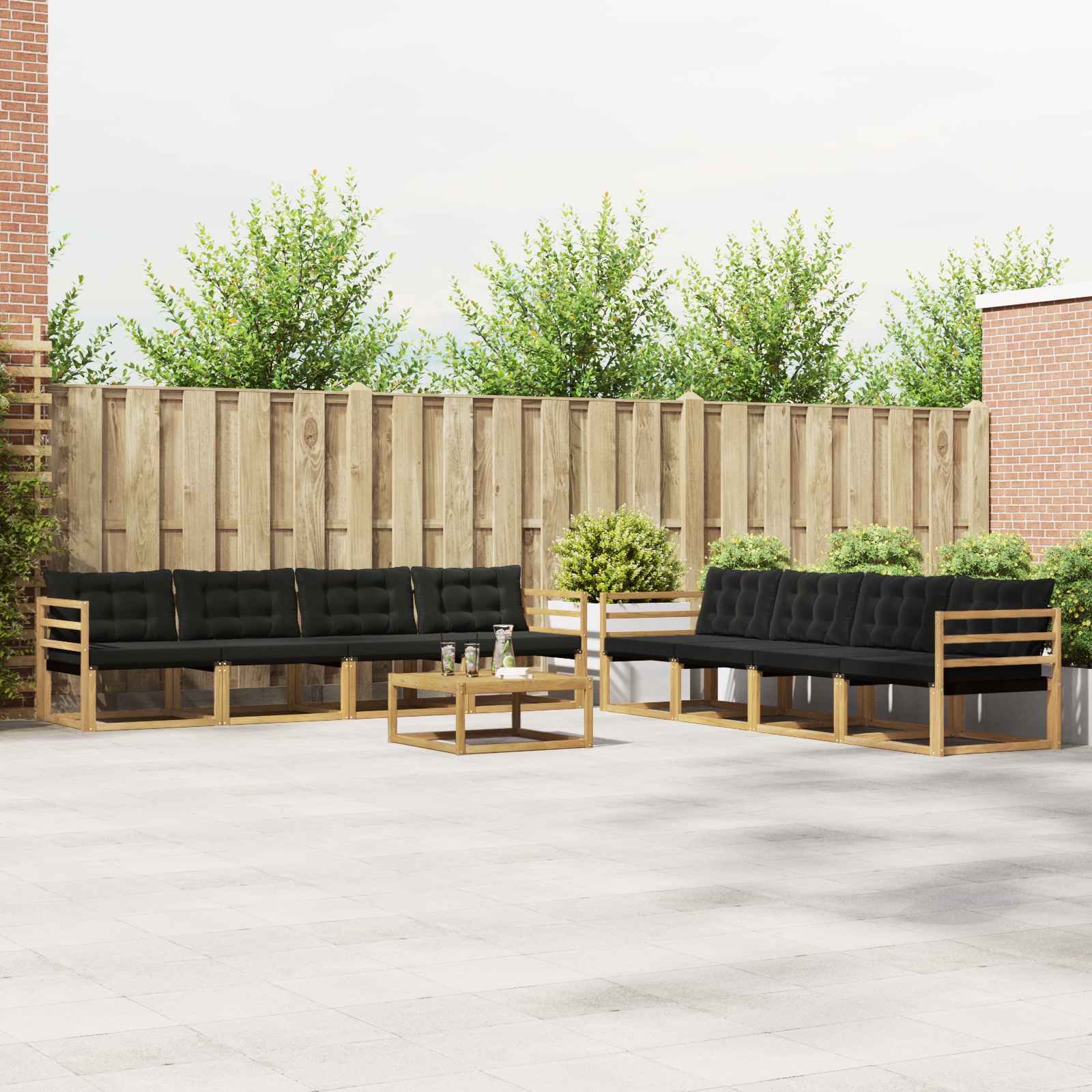 Buiten bankenset 9 pcs Wit en zwart 79 x 79 x 37 cm