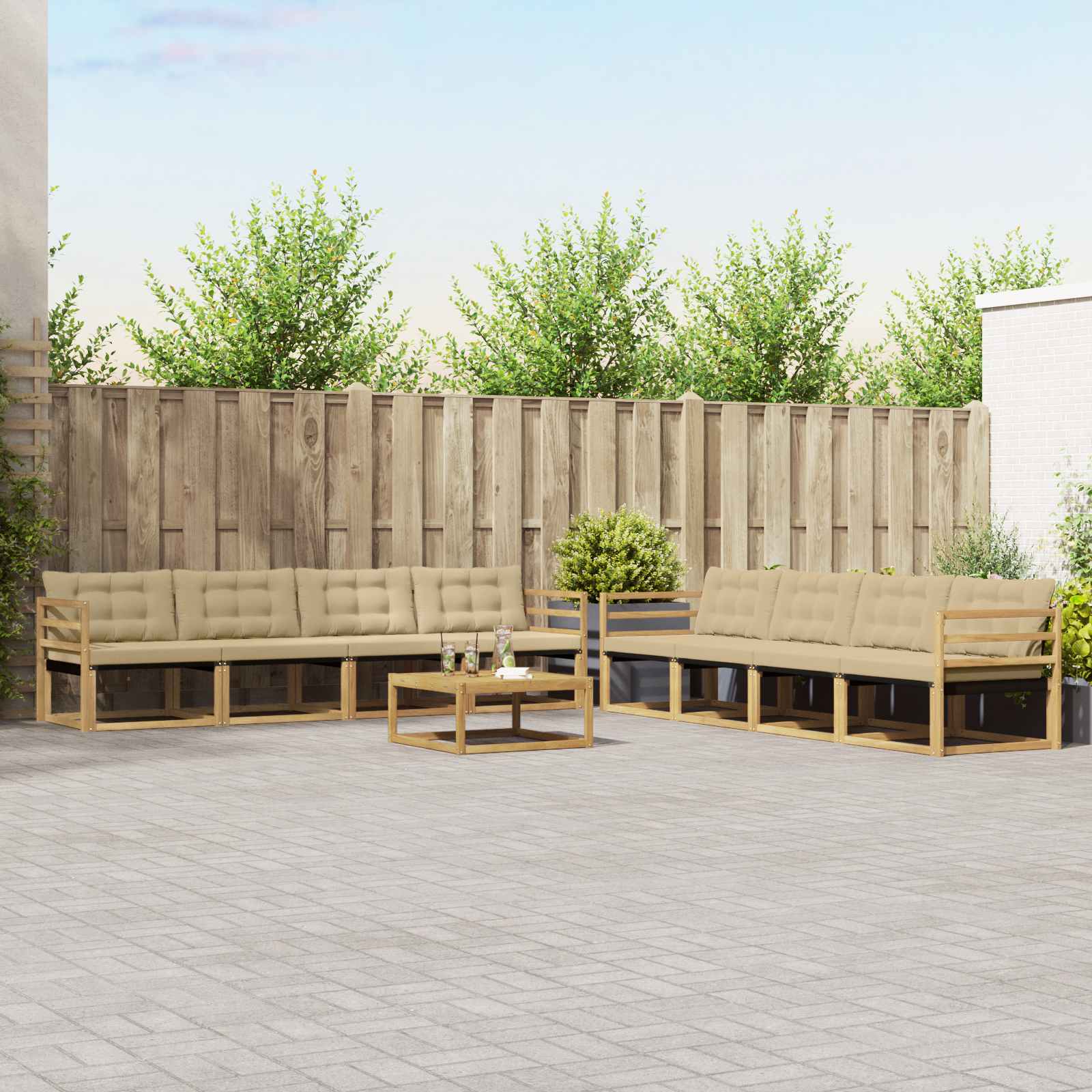 Buiten bankenset 9 pcs Wit en Beige 79 x 79 x 37 cm – afbeelding 1