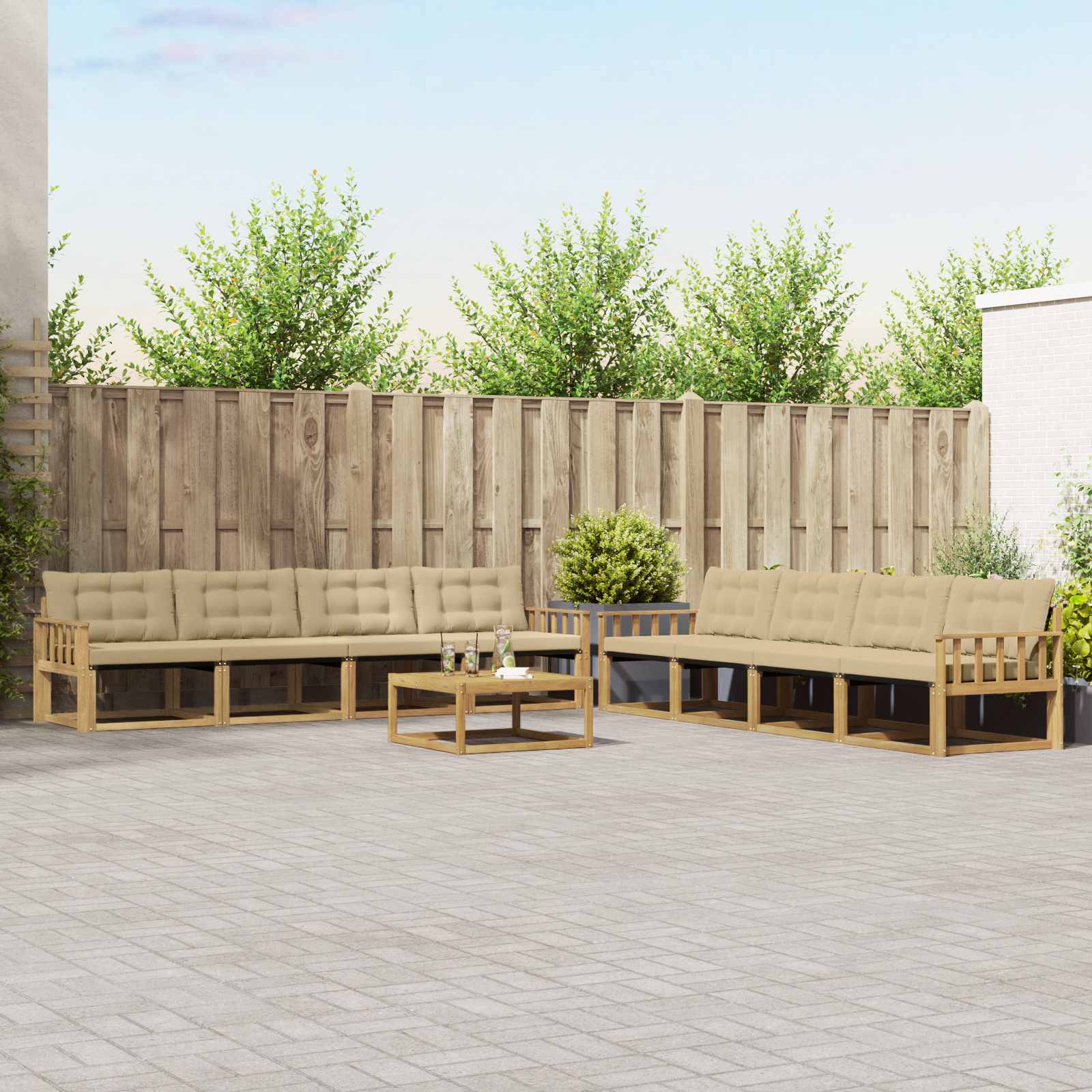 Buiten bankenset 9 pcs Wit en Beige 79 x 79 x 37 cm – afbeelding 1