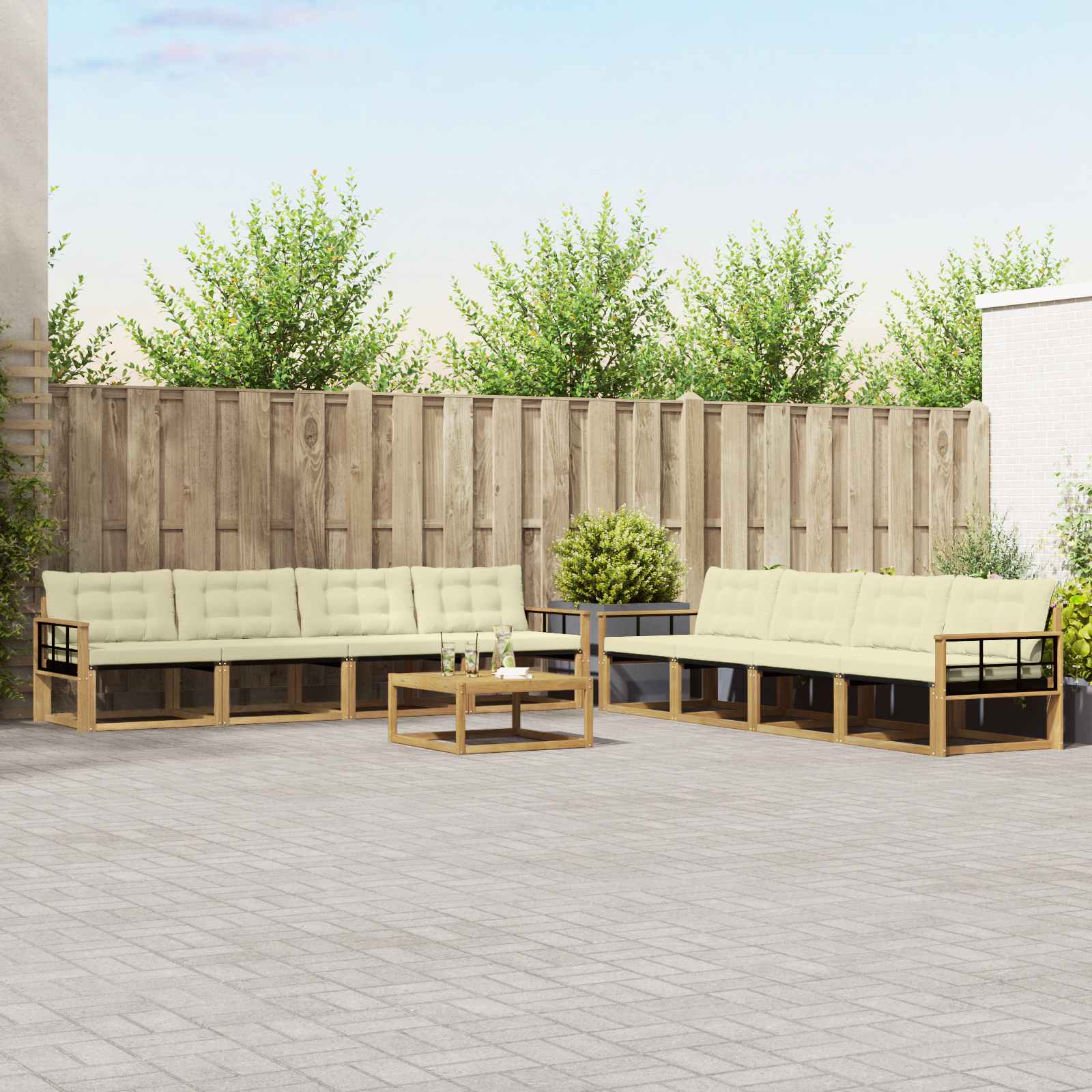 Buiten bankenset 9 pcs Wit en crèmekleurig 79 x 79 x 37 cm – afbeelding 1