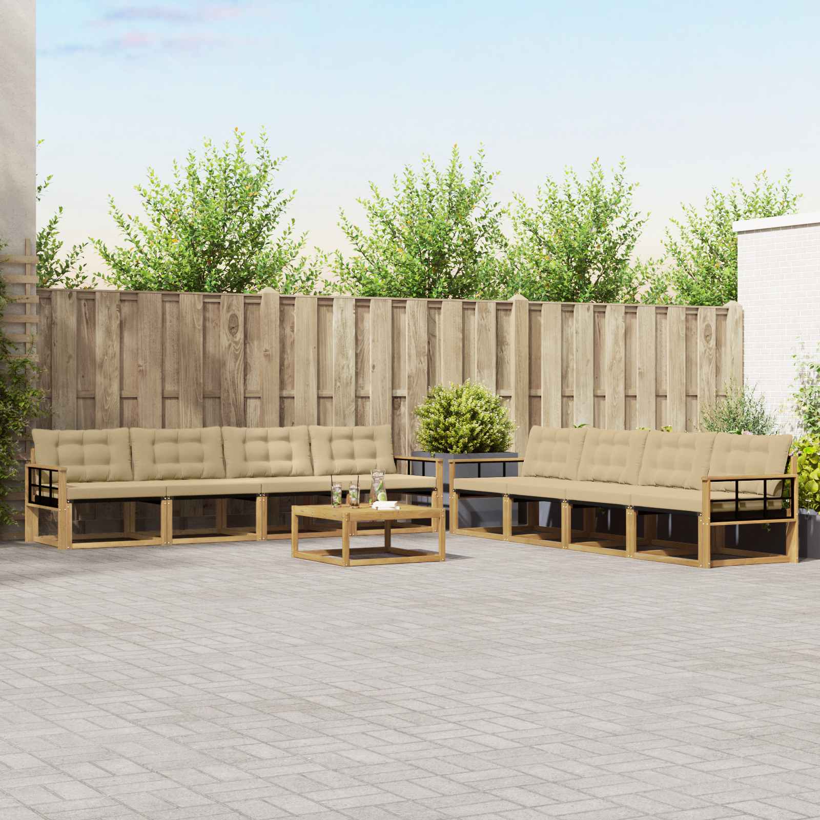 Buiten bankenset 9 pcs Wit en Beige 79 x 79 x 37 cm