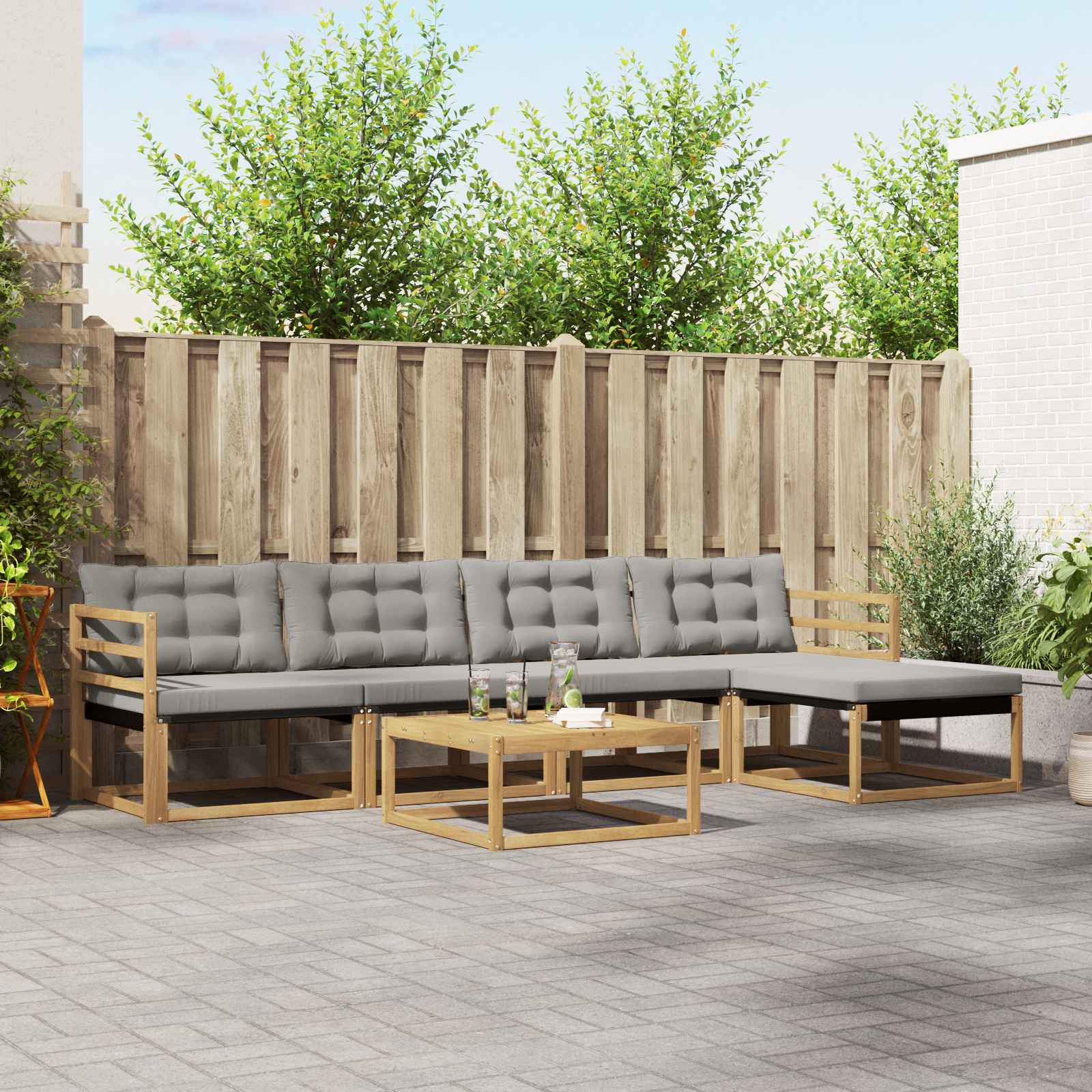 Buiten bankenset 6 pcs Wit en Lichtgrijs 79 x 79 x 37 cm – afbeelding 1