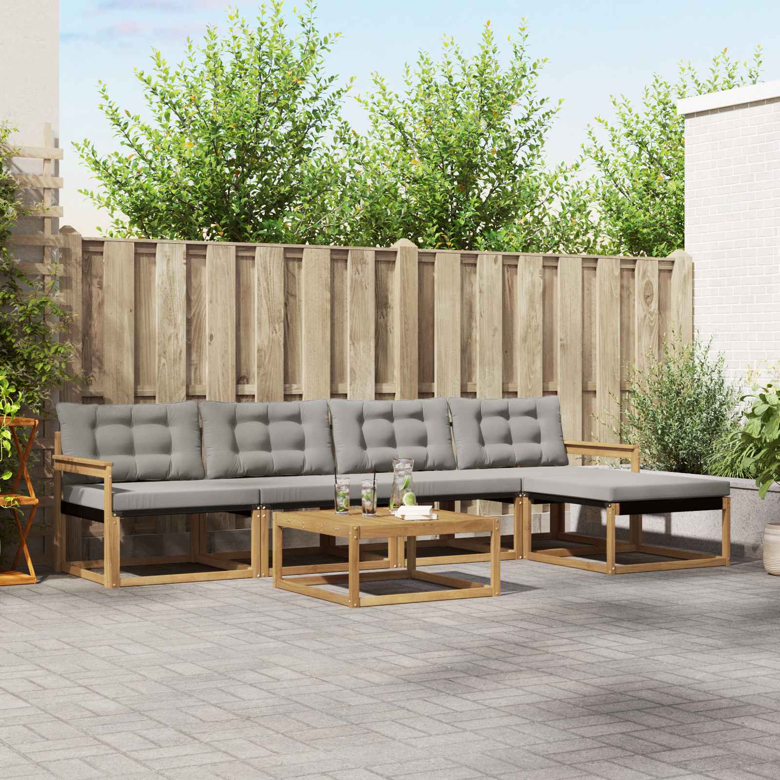 Buiten bankenset 6 pcs Wit en Lichtgrijs – afbeelding 1