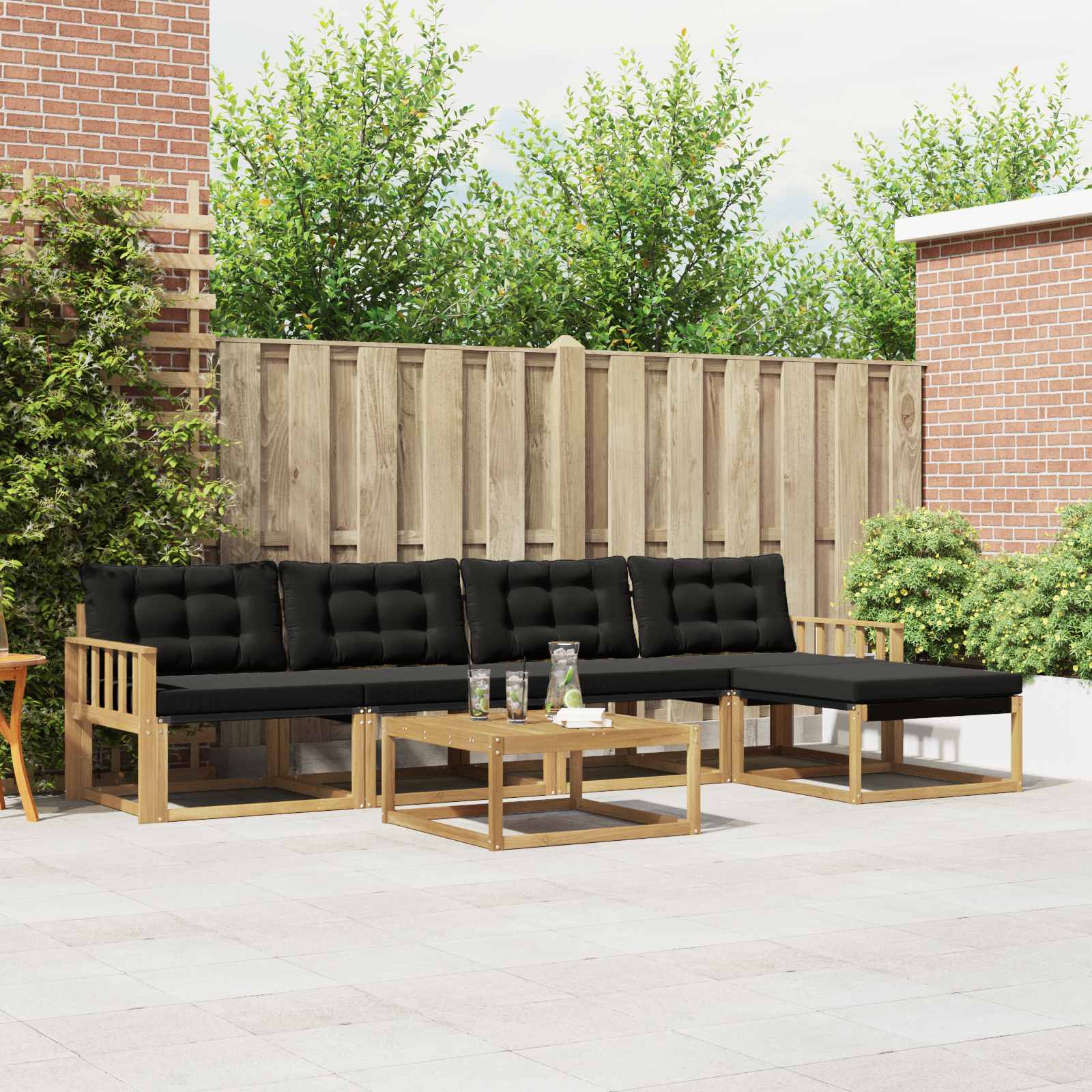 Buiten bankenset 6 pcs Wit en zwart