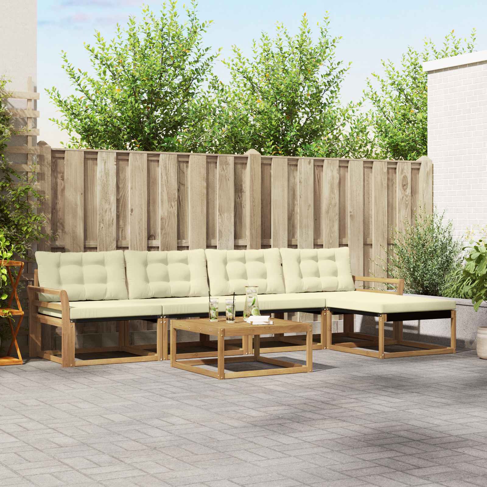 Buiten bankenset 6 pcs Wit en crèmekleurig 79 x 79 x 37 cm – afbeelding 1