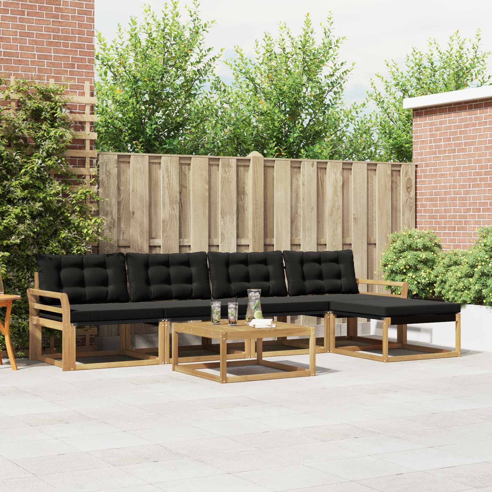 Buiten bankenset 6 pcs Wit en zwart