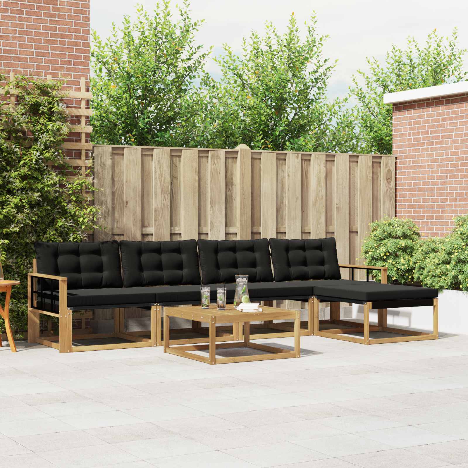 Buiten bankenset 6 pcs Wit en zwart