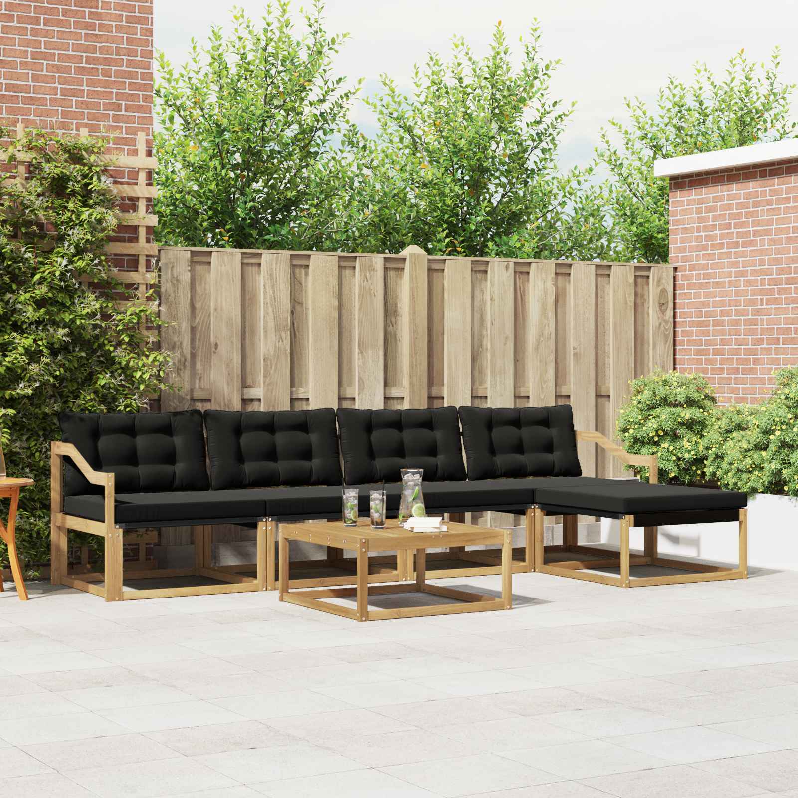 Buiten bankenset 6 pcs Wit en zwart 79 x 79 x 37 cm