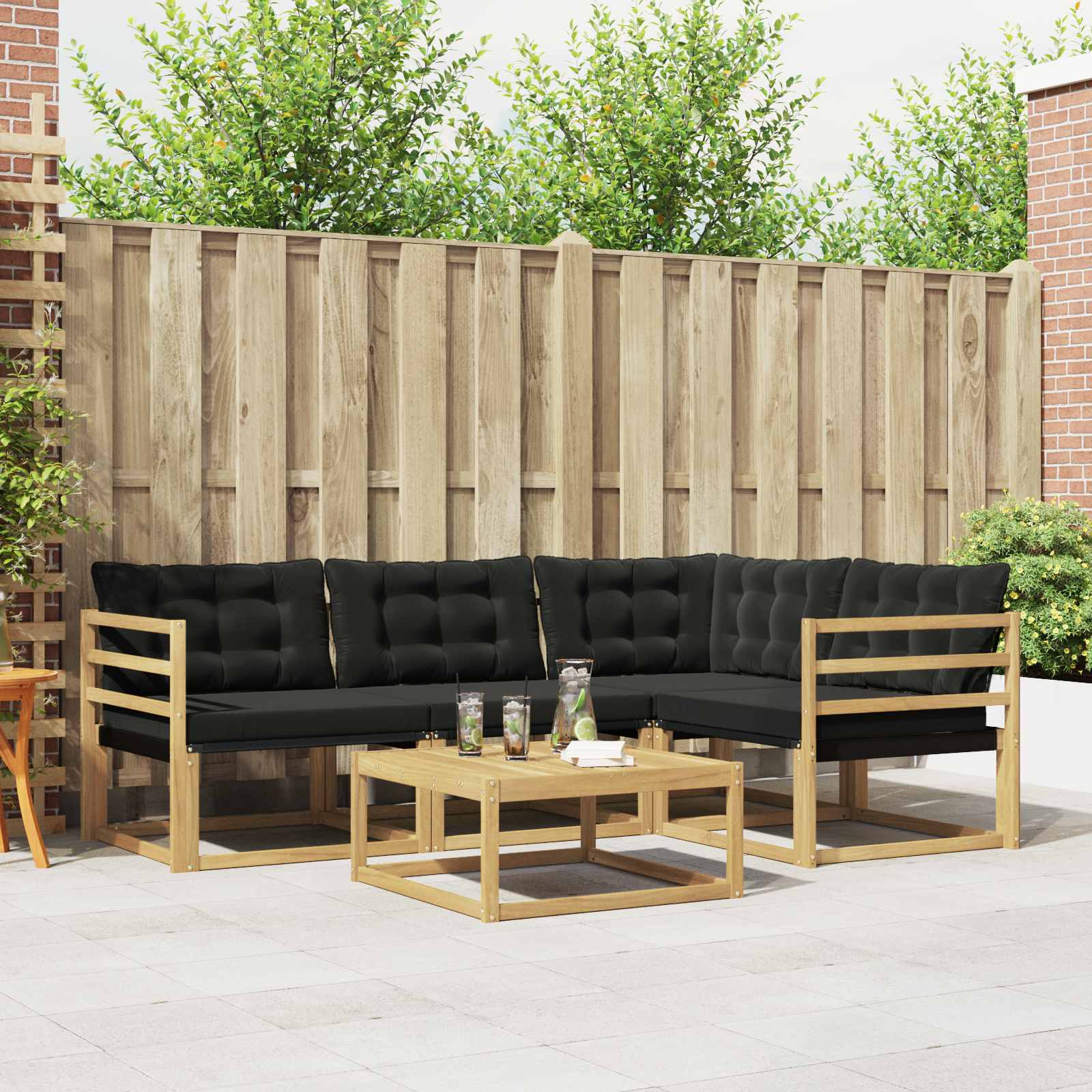 Buiten bankenset 5 pcs Wit en zwart 79 x 79 x 37 cm – afbeelding 1