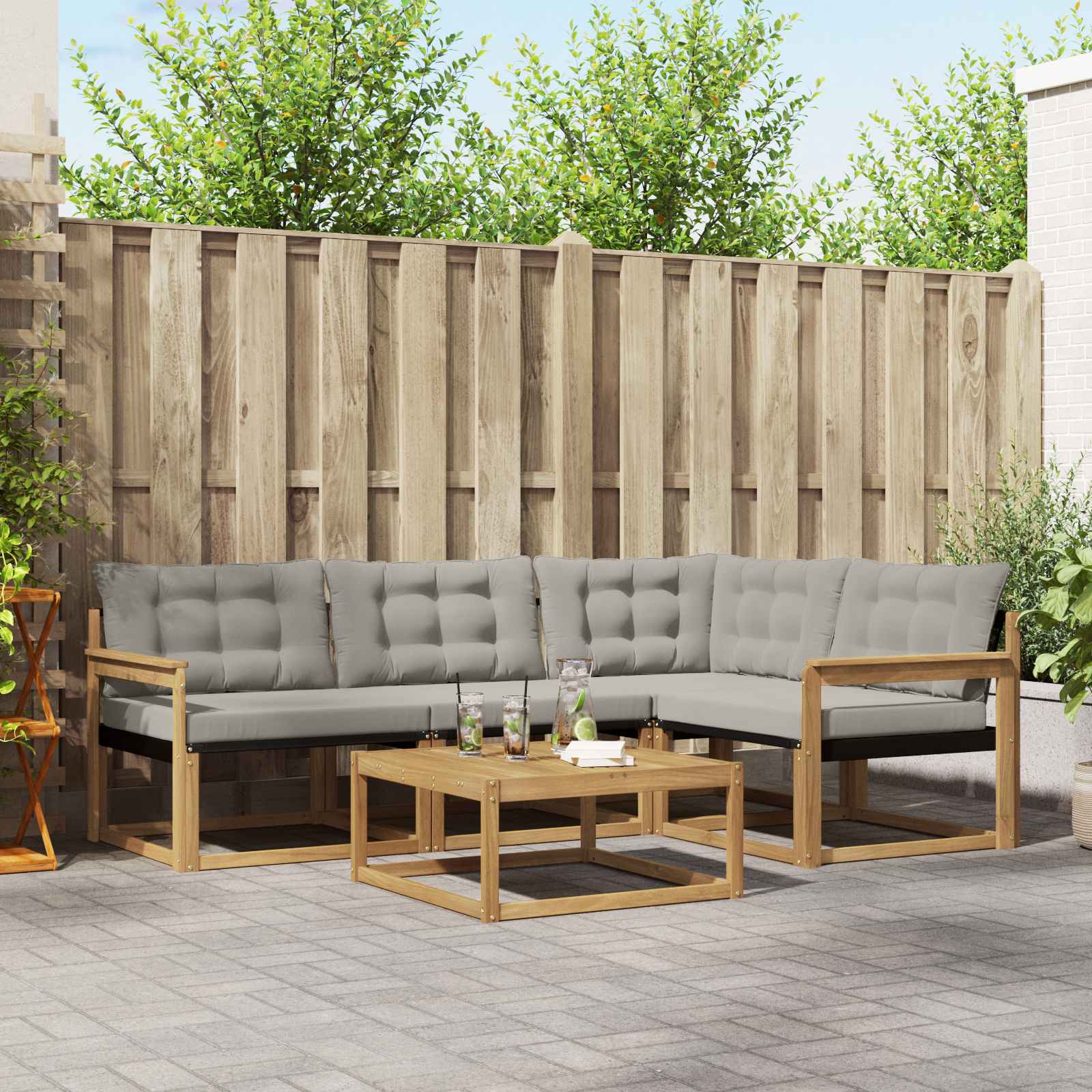 Buiten bankenset 5 pcs Wit en Lichtgrijs 79 x 79 x 37 cm – afbeelding 1