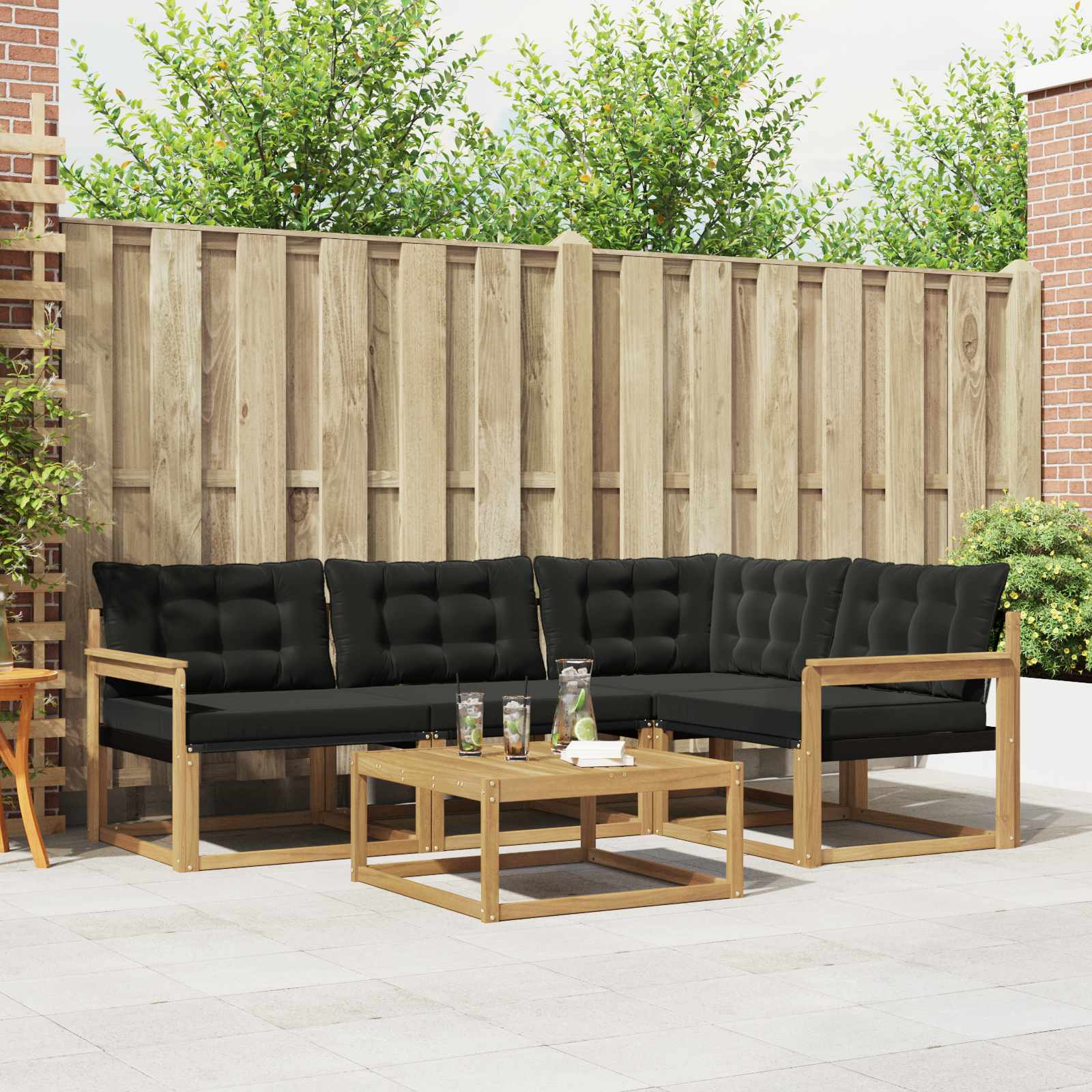Buiten bankenset 5 pcs Wit en zwart 79 x 79 x 37 cm – afbeelding 1