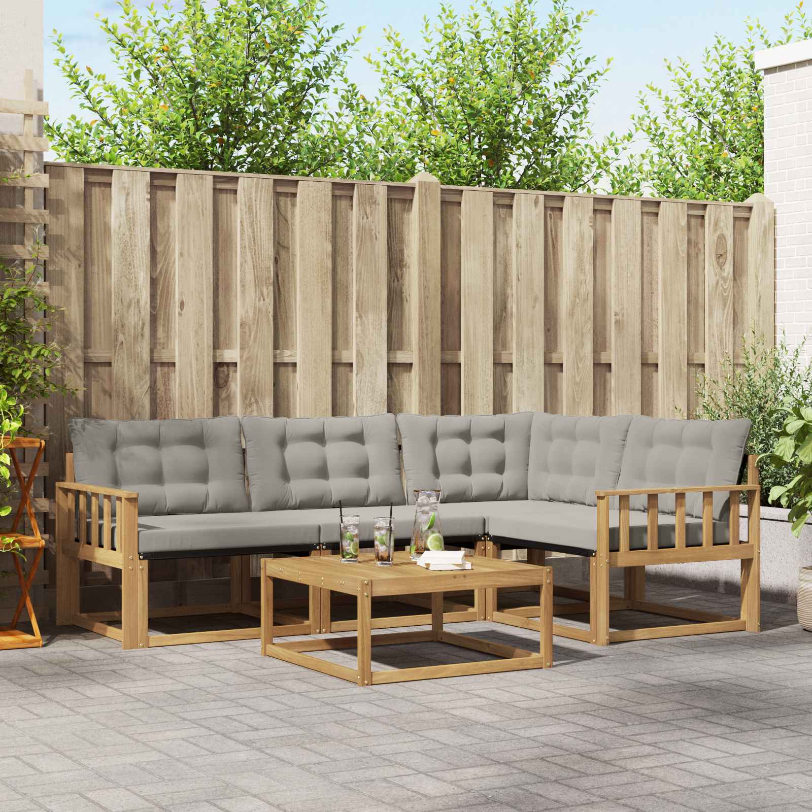 Buiten bankenset 5 pcs Wit en Lichtgrijs 79 x 79 x 37 cm – afbeelding 1