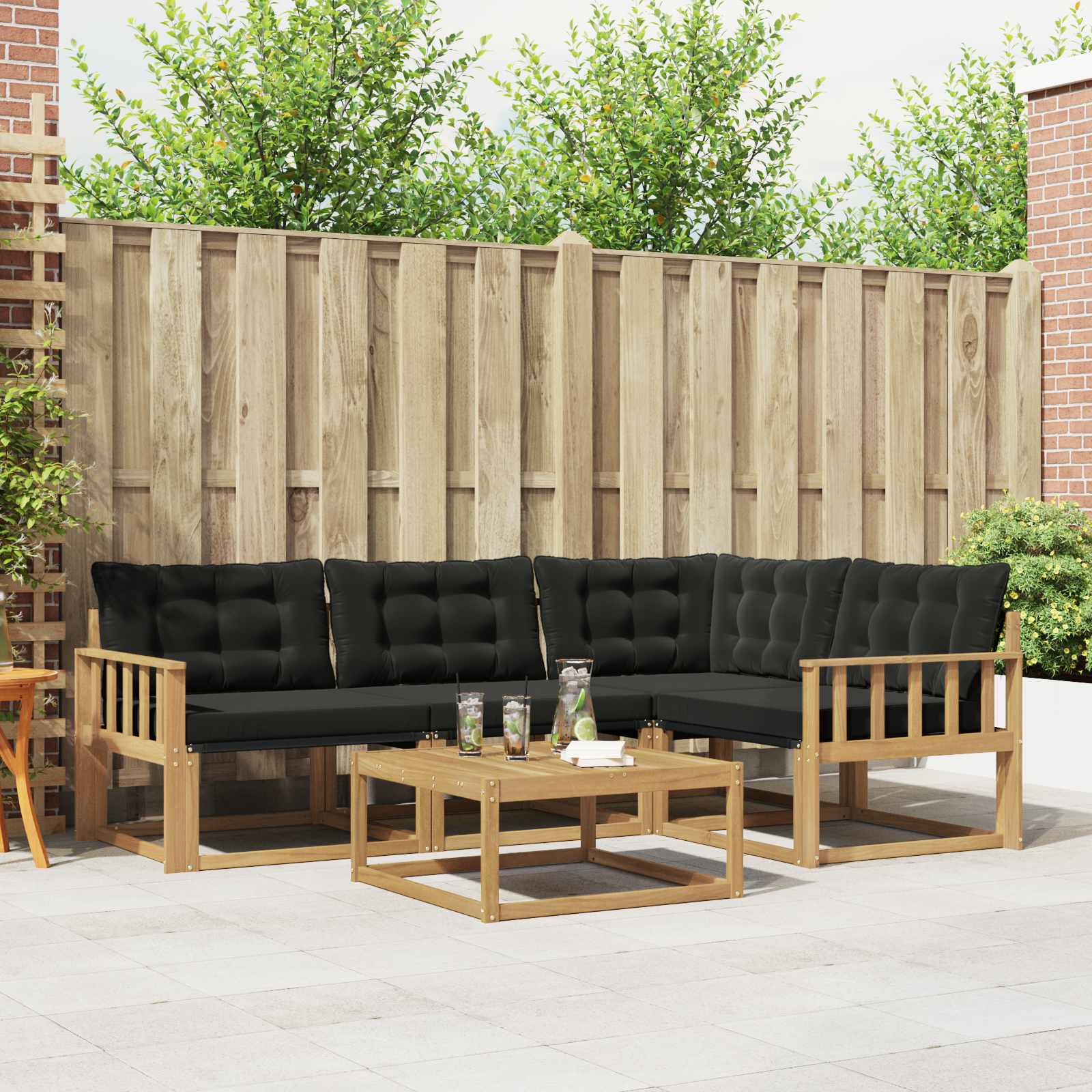 Buiten bankenset 5 pcs Wit en zwart 79 x 79 x 37 cm