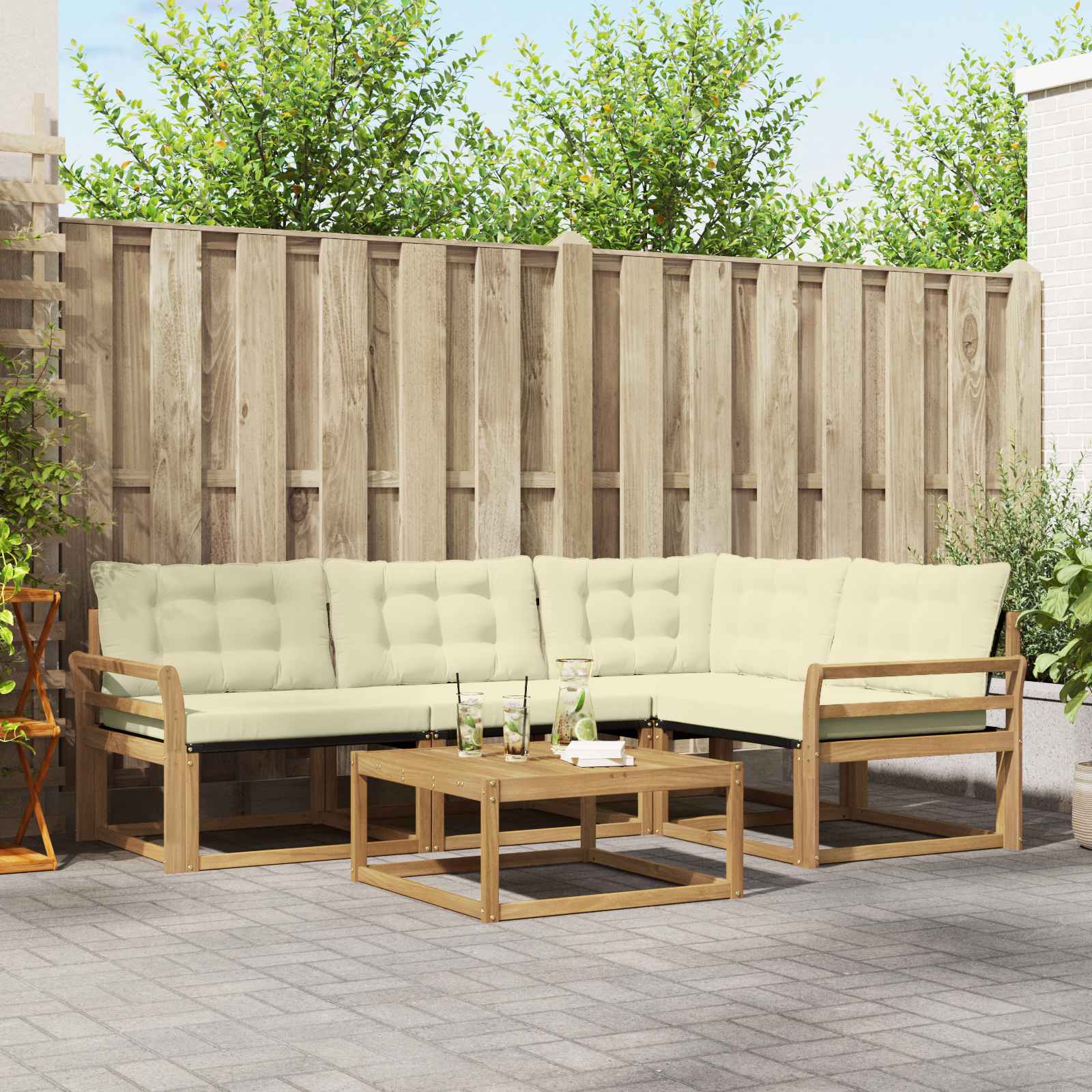Buiten bankenset 5 pcs Wit en crèmekleurig 79 x 79 x 37 cm – afbeelding 1