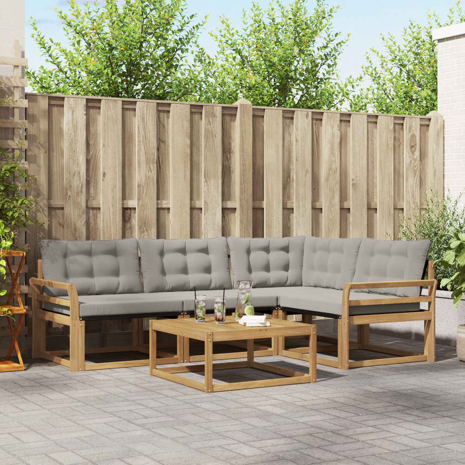 Buiten bankenset 5 pcs Wit en Lichtgrijs 79 x 79 x 37 cm – afbeelding 1