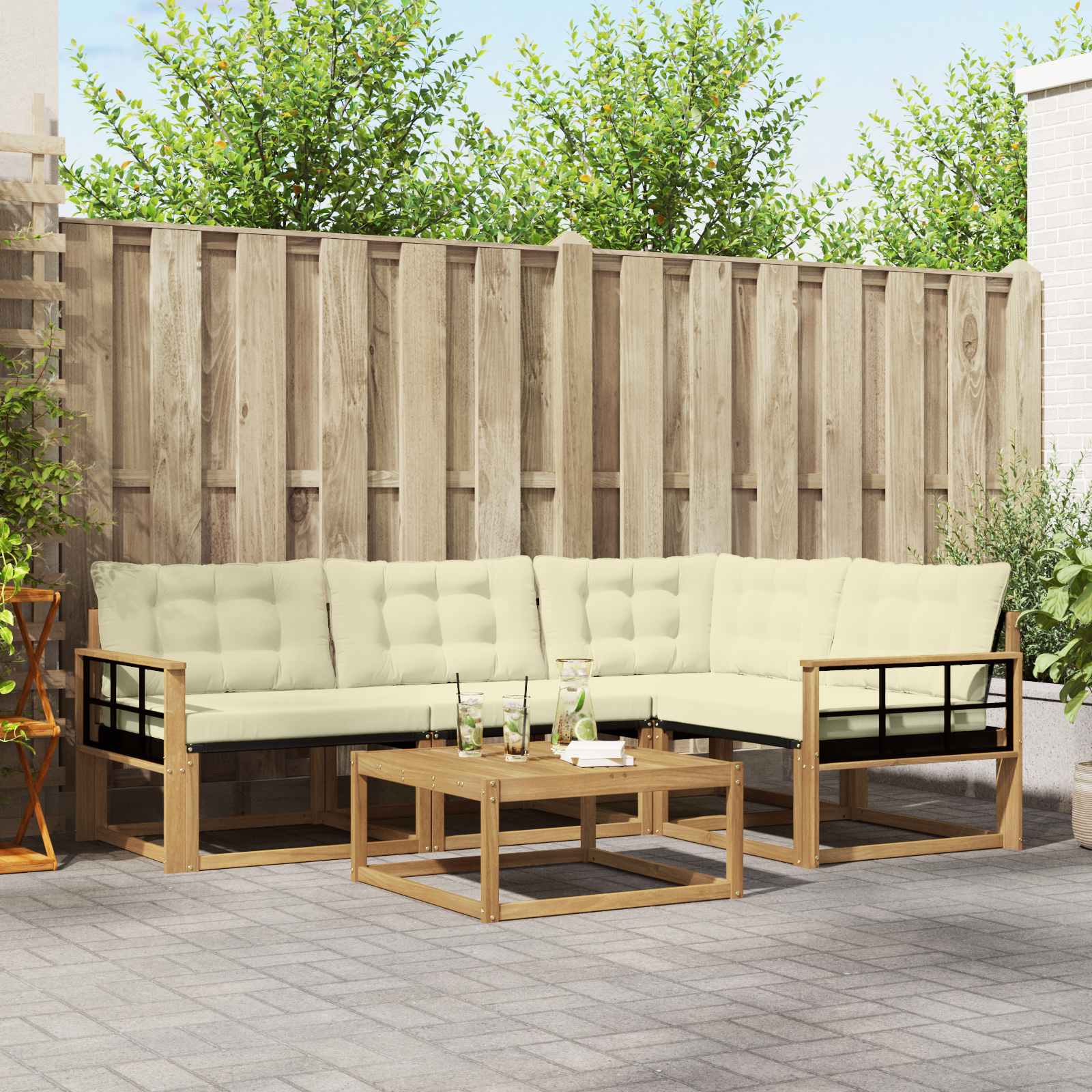 Buiten bankenset 5 pcs Wit en crèmekleurig 79 x 79 x 37 cm – afbeelding 1