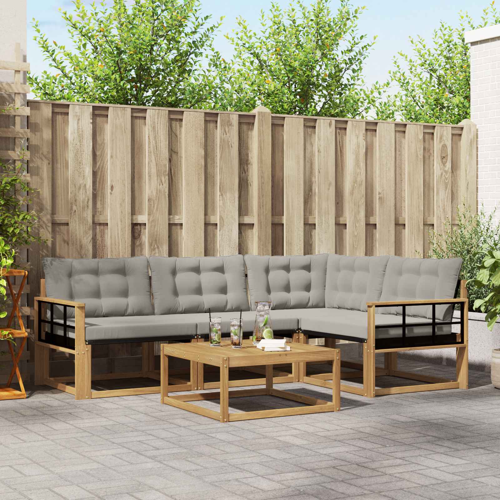 Buiten bankenset 5 pcs Wit en Lichtgrijs 79 x 79 x 37 cm – afbeelding 1