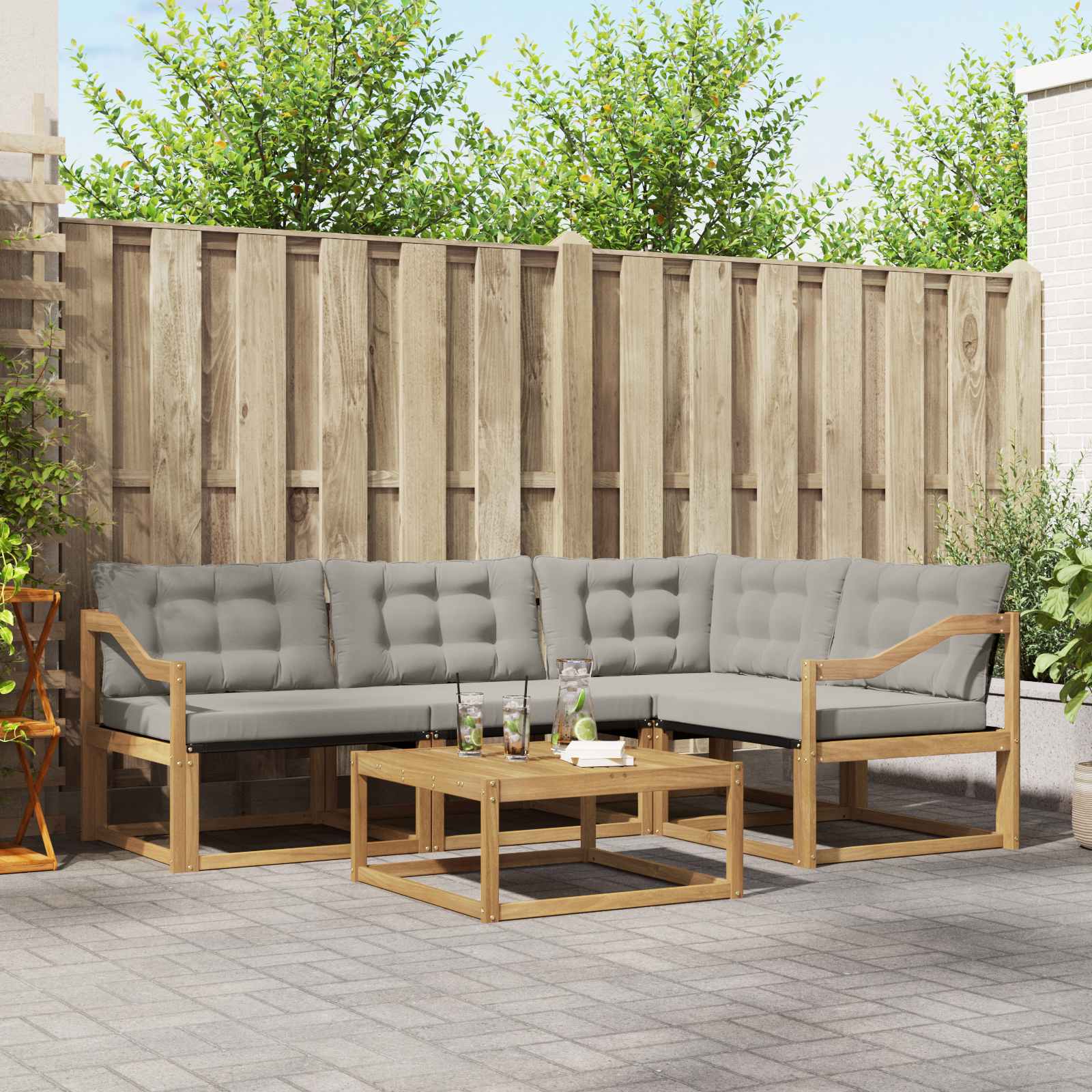 Buiten bankenset 5 pcs Wit en Lichtgrijs 79 x 79 x 37 cm – afbeelding 1