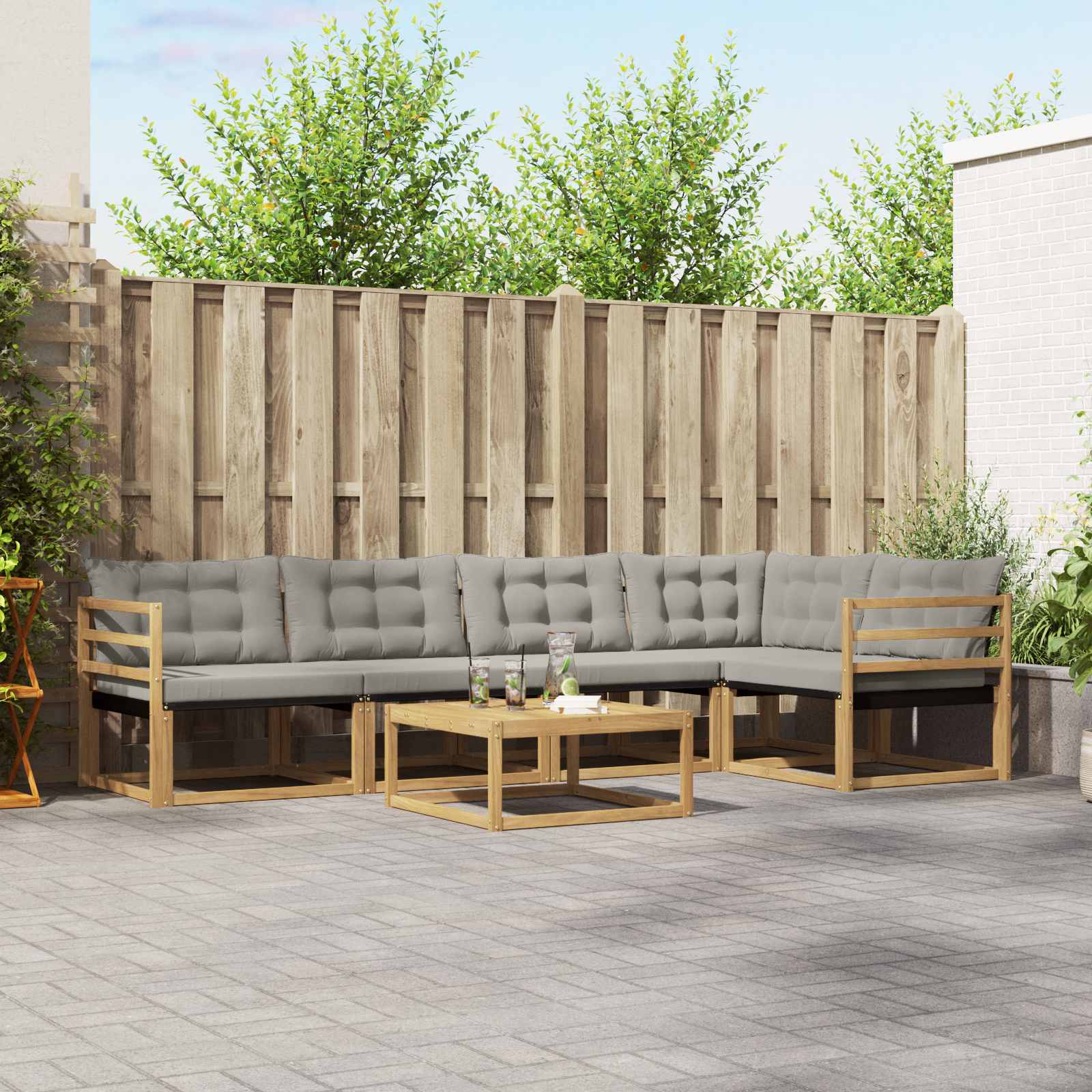 Buiten bankenset 6 pcs Wit en Lichtgrijs 79 x 79 x 37 cm – afbeelding 1