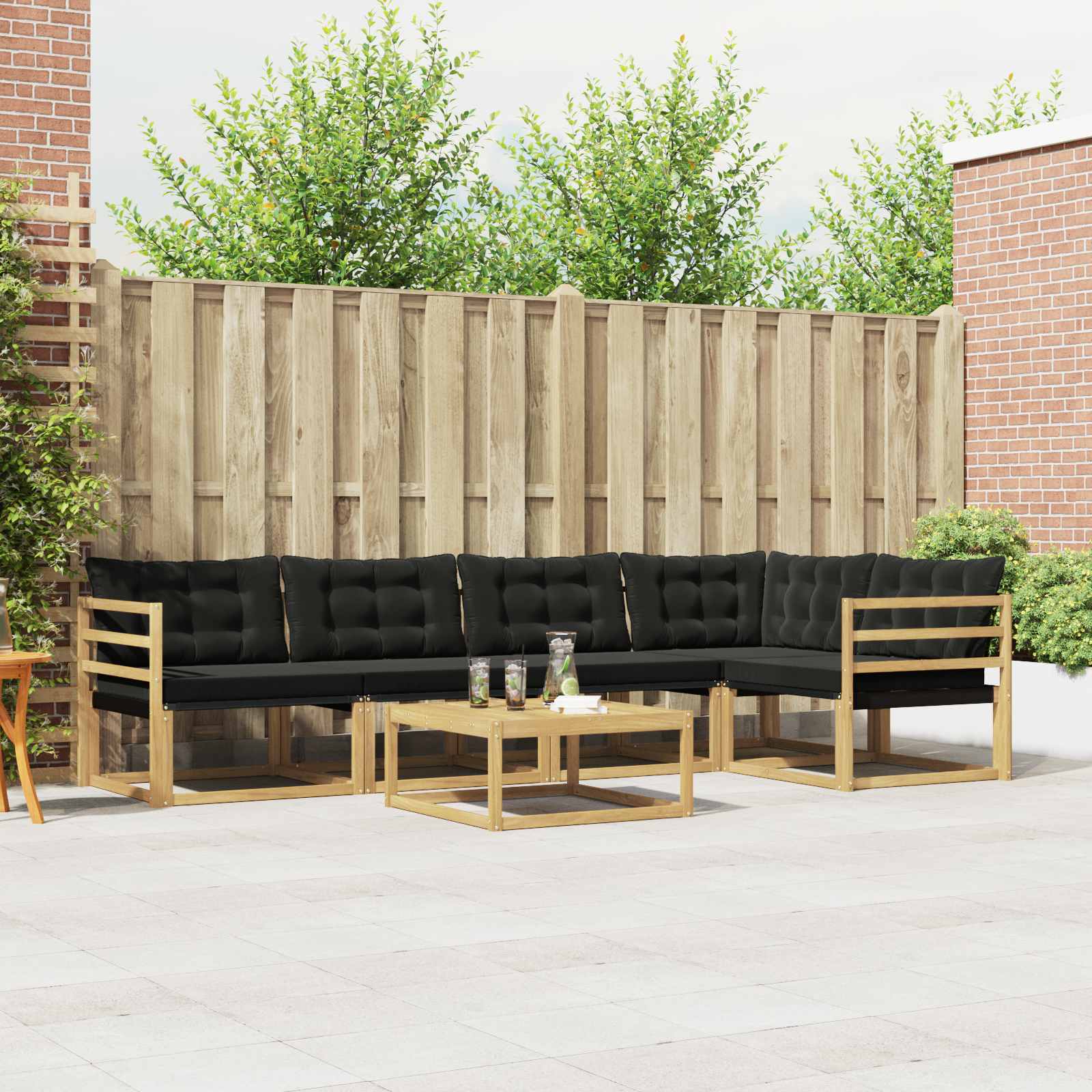 Buiten bankenset 6 pcs Wit en zwart 79 x 79 x 37 cm