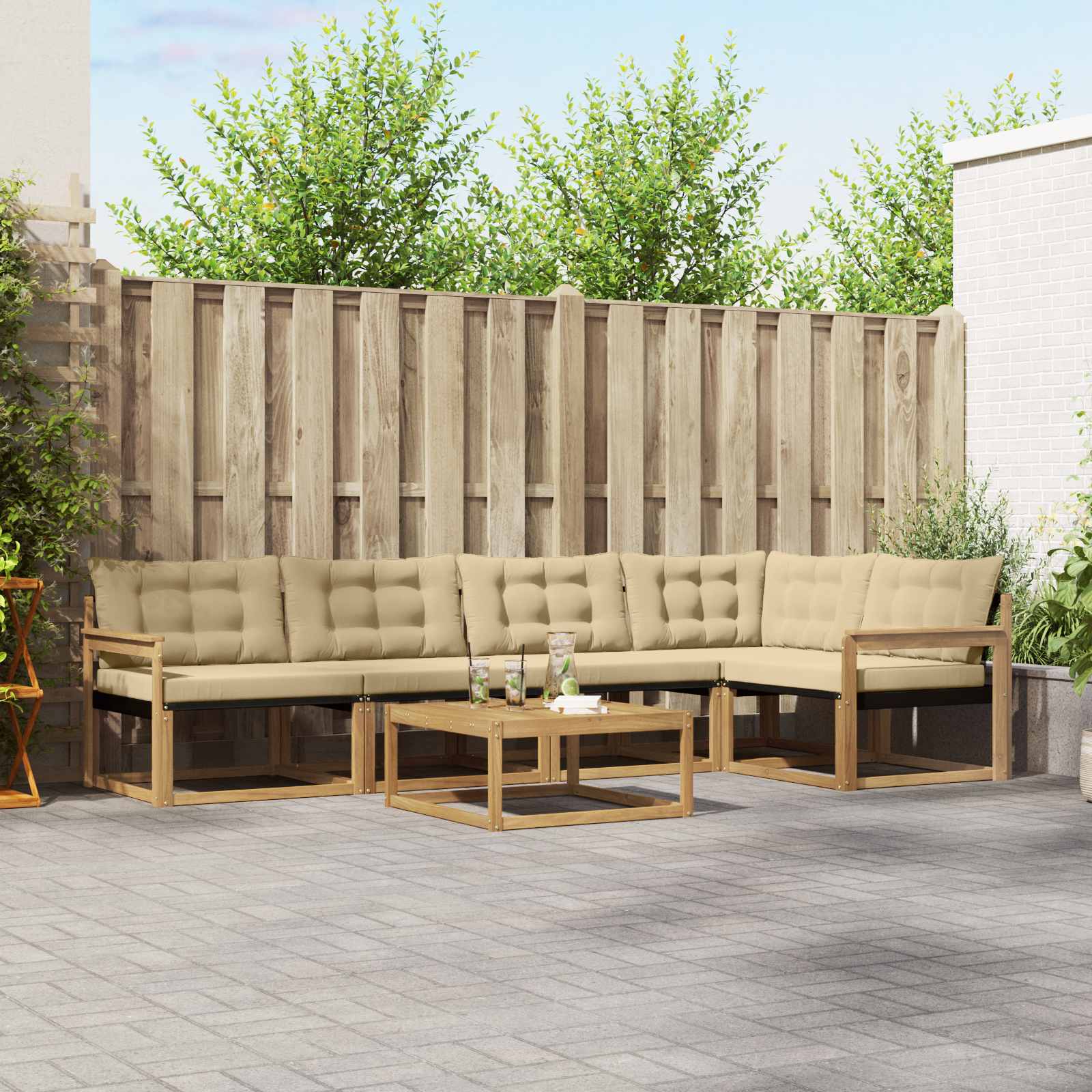 Buiten bankenset 6 pcs Wit en Beige 79 x 79 x 37 cm – afbeelding 1