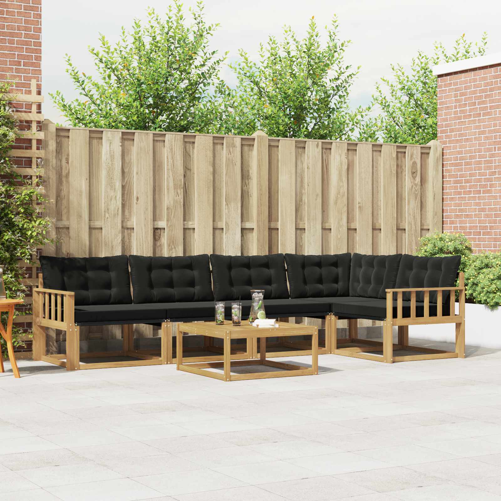 Buiten bankenset 6 pcs Wit en zwart 79 x 79 x 37 cm