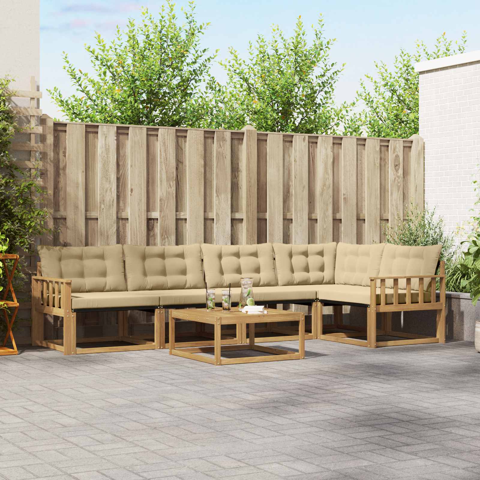 Buiten bankenset 6 pcs Wit en Beige 79 x 79 x 37 cm – afbeelding 1