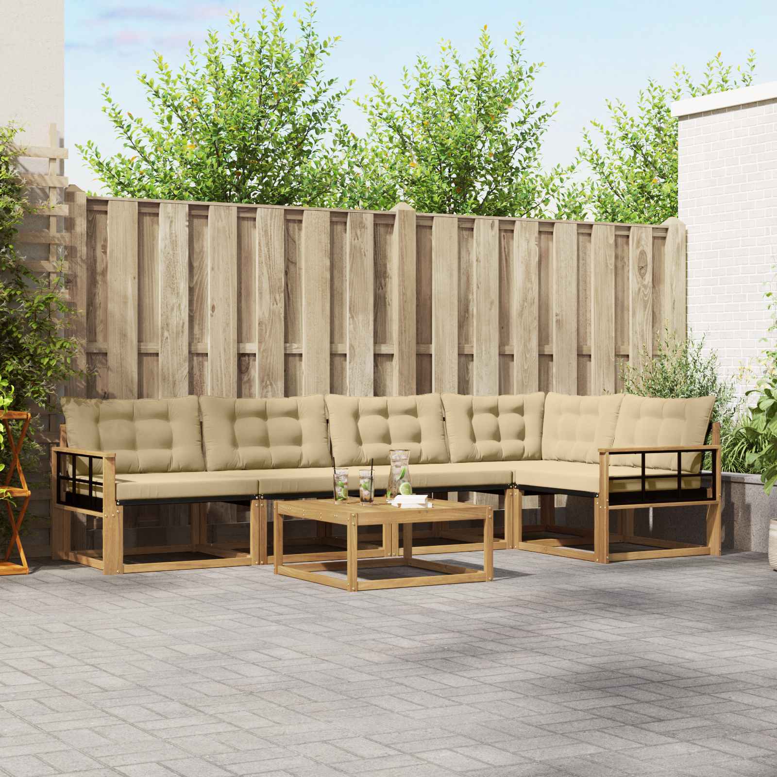 Buiten bankenset 6 pcs Wit en Beige 79 x 79 x 37 cm