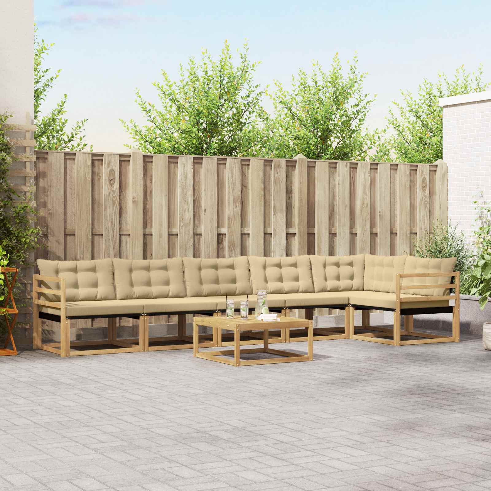 Buiten bankenset 7 pcs Wit en Beige 79 x 79 x 37 cm