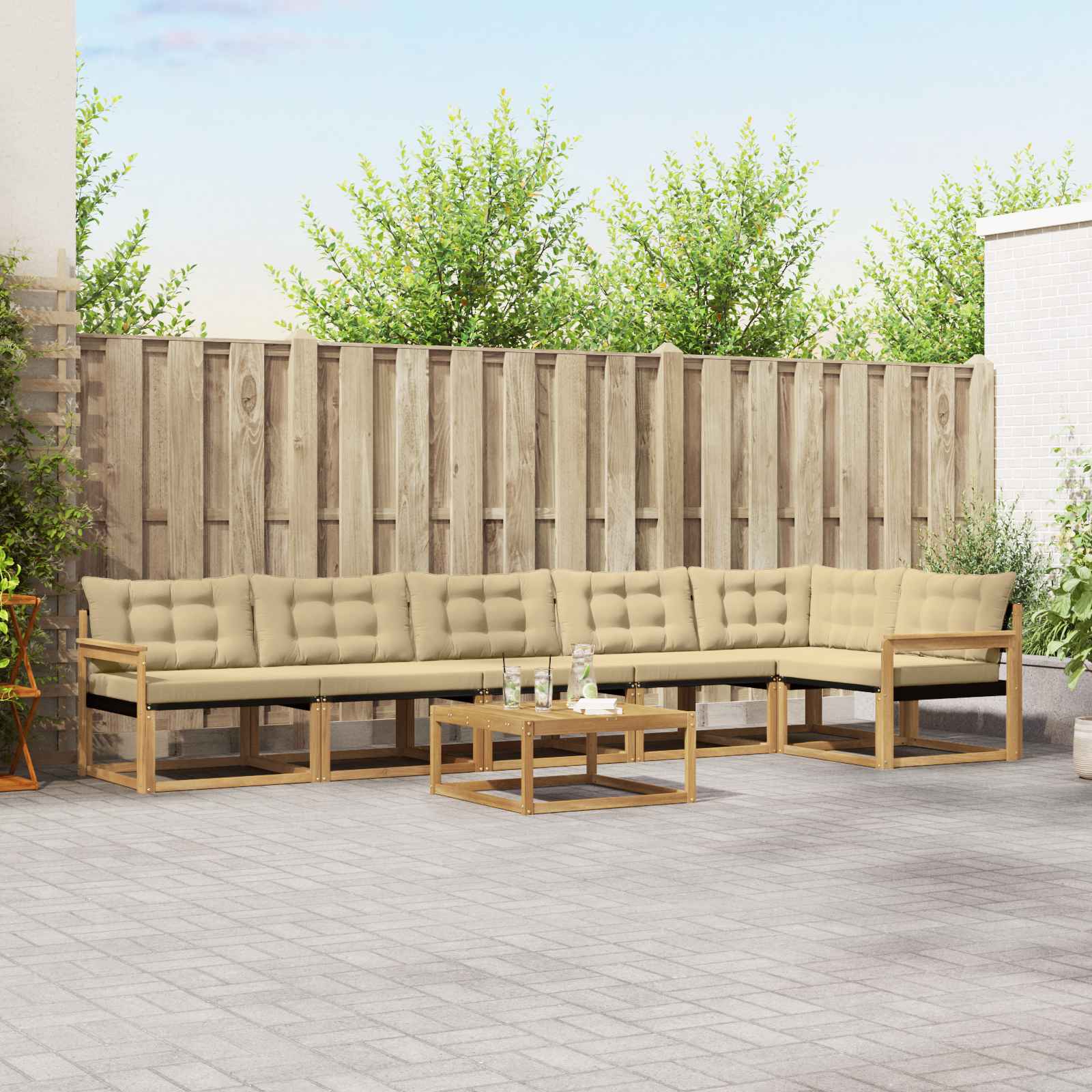 Buiten bankenset 7 pcs Wit en Beige 79 x 79 x 37 cm – afbeelding 1
