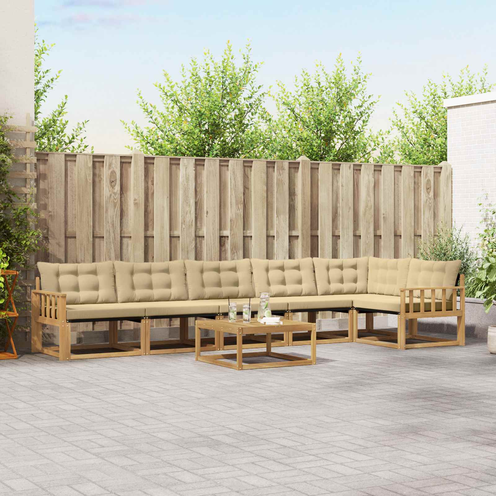 Buiten bankenset 7 pcs Wit en Beige 79 x 79 x 37 cm