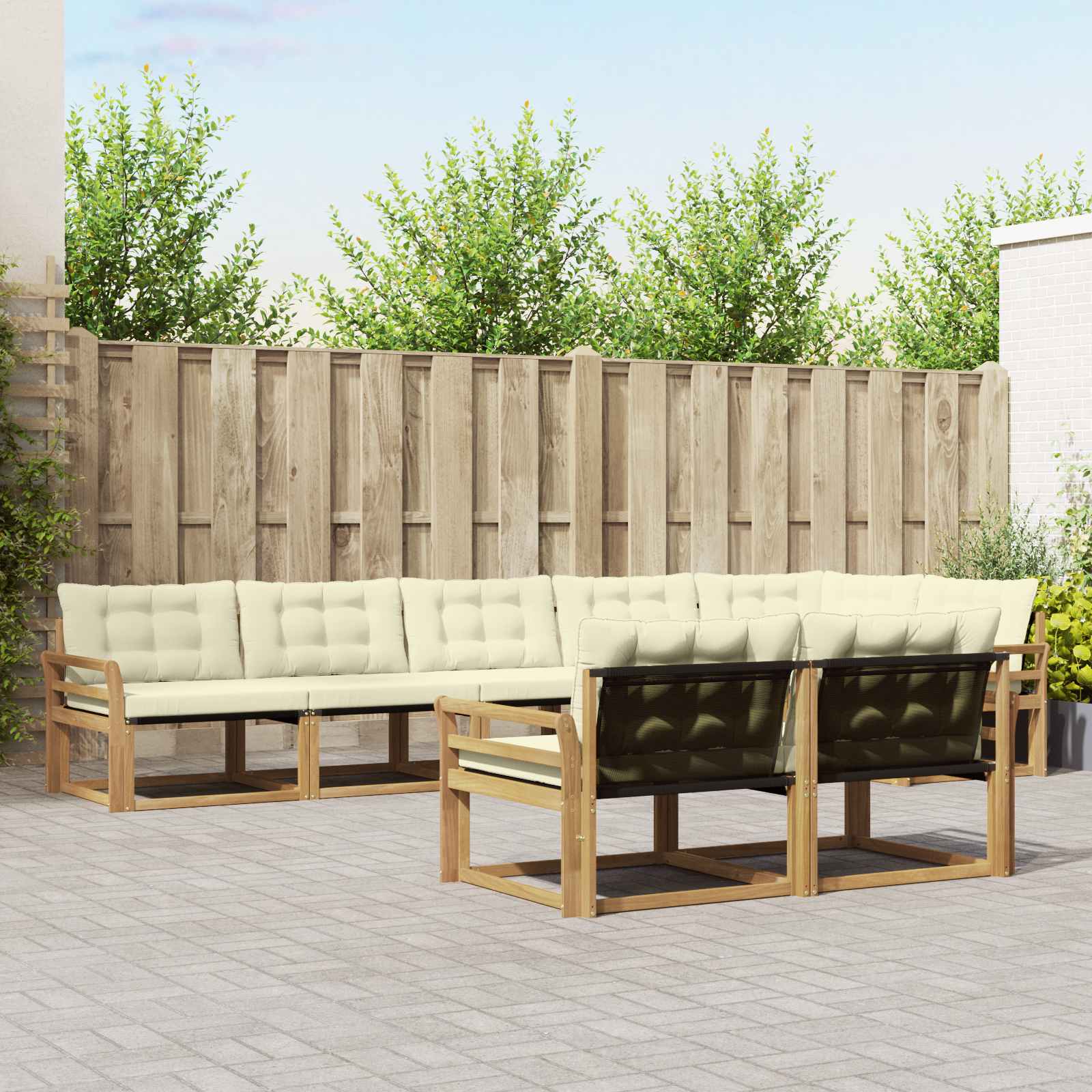 Buiten bankenset met kussen 8 pcs Wit en crèmekleurig – afbeelding 1