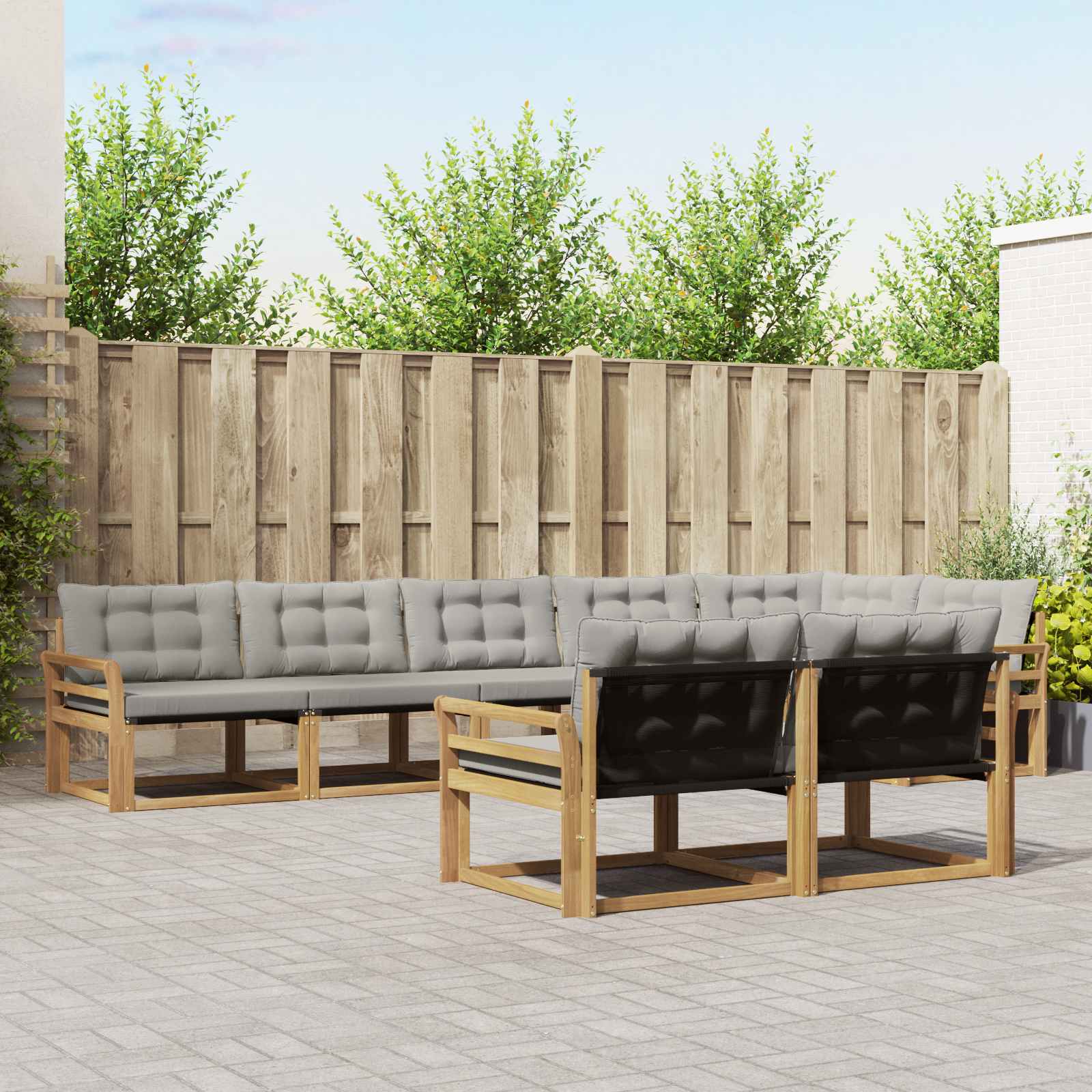 Buiten bankenset met kussen 8 pcs Wit en Lichtgrijs – afbeelding 1