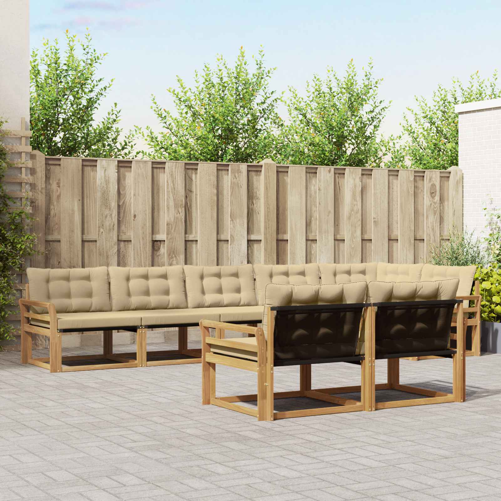Buiten bankenset met kussen 8 pcs Wit en Beige – afbeelding 1