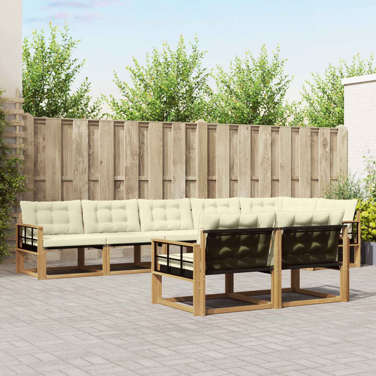Buiten bankenset met kussen 8 pcs Wit en crèmekleurig