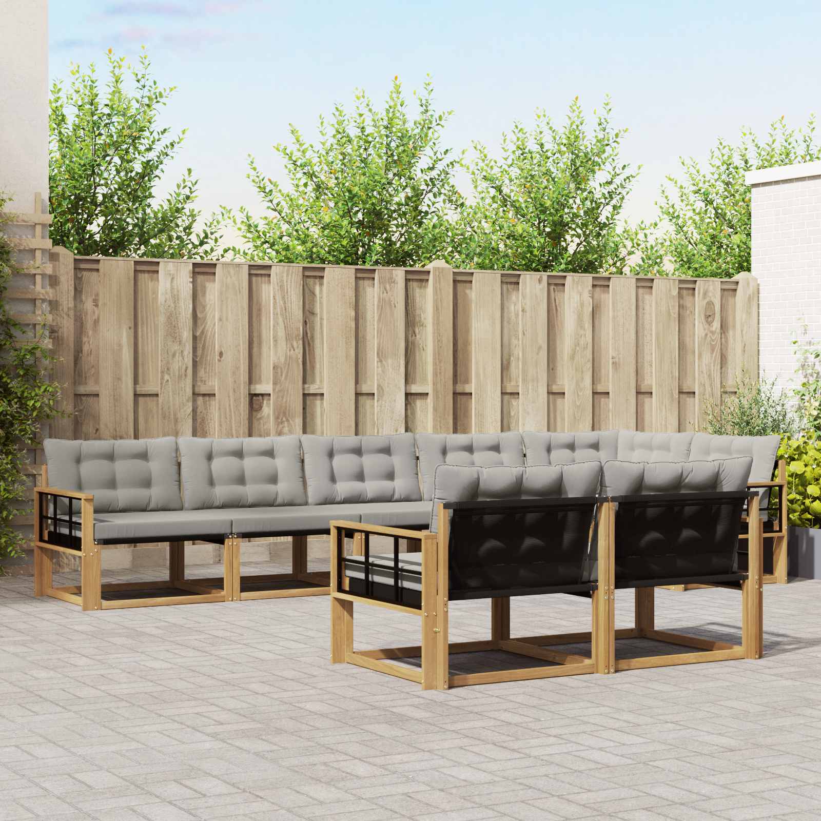 Buiten bankenset met kussen 8 pcs Wit en Lichtgrijs – afbeelding 1