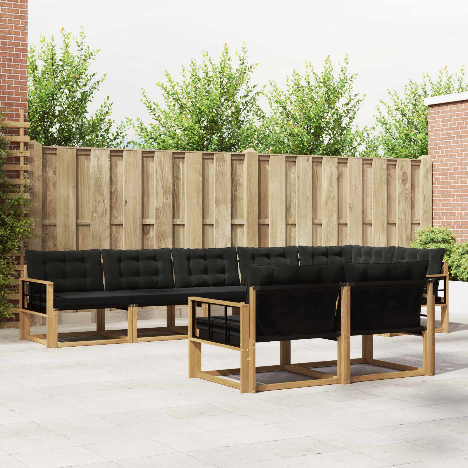 Buiten bankenset met kussen 8 pcs Wit en zwart – afbeelding 1