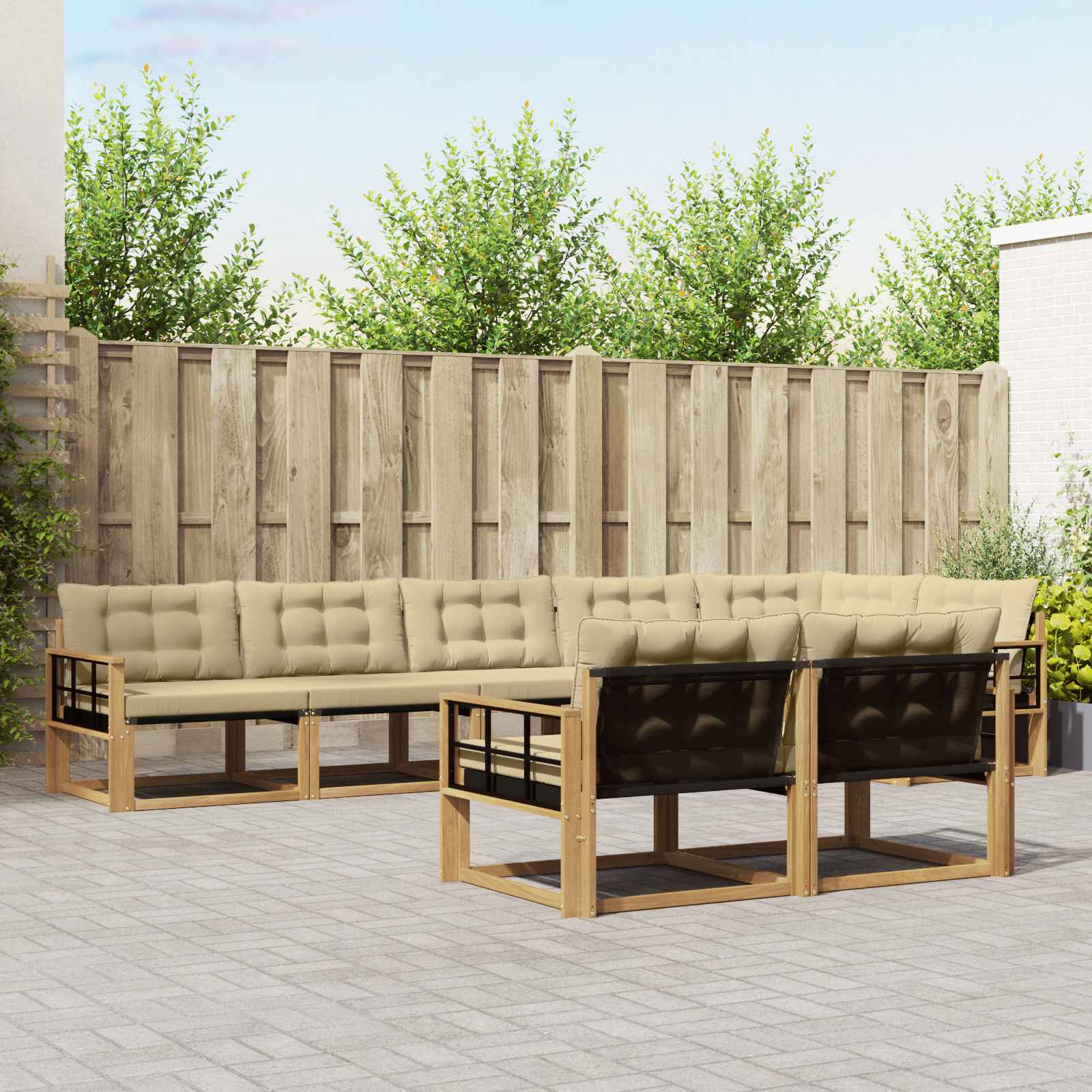 Buiten bankenset met kussen 8 pcs Wit en Beige – afbeelding 1
