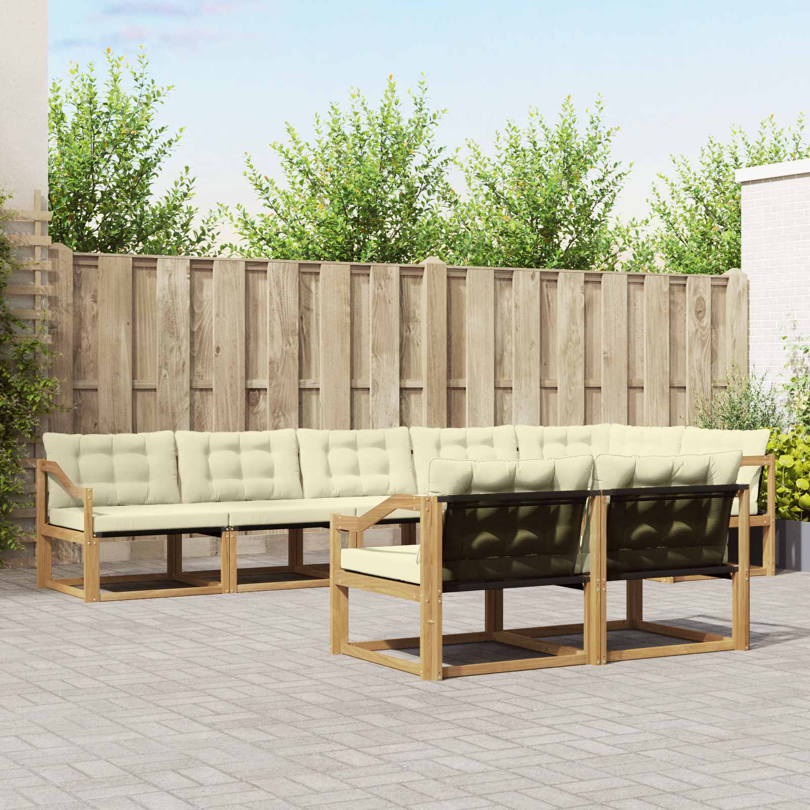 Buiten bankenset met kussen 8 pcs Wit en crèmekleurig