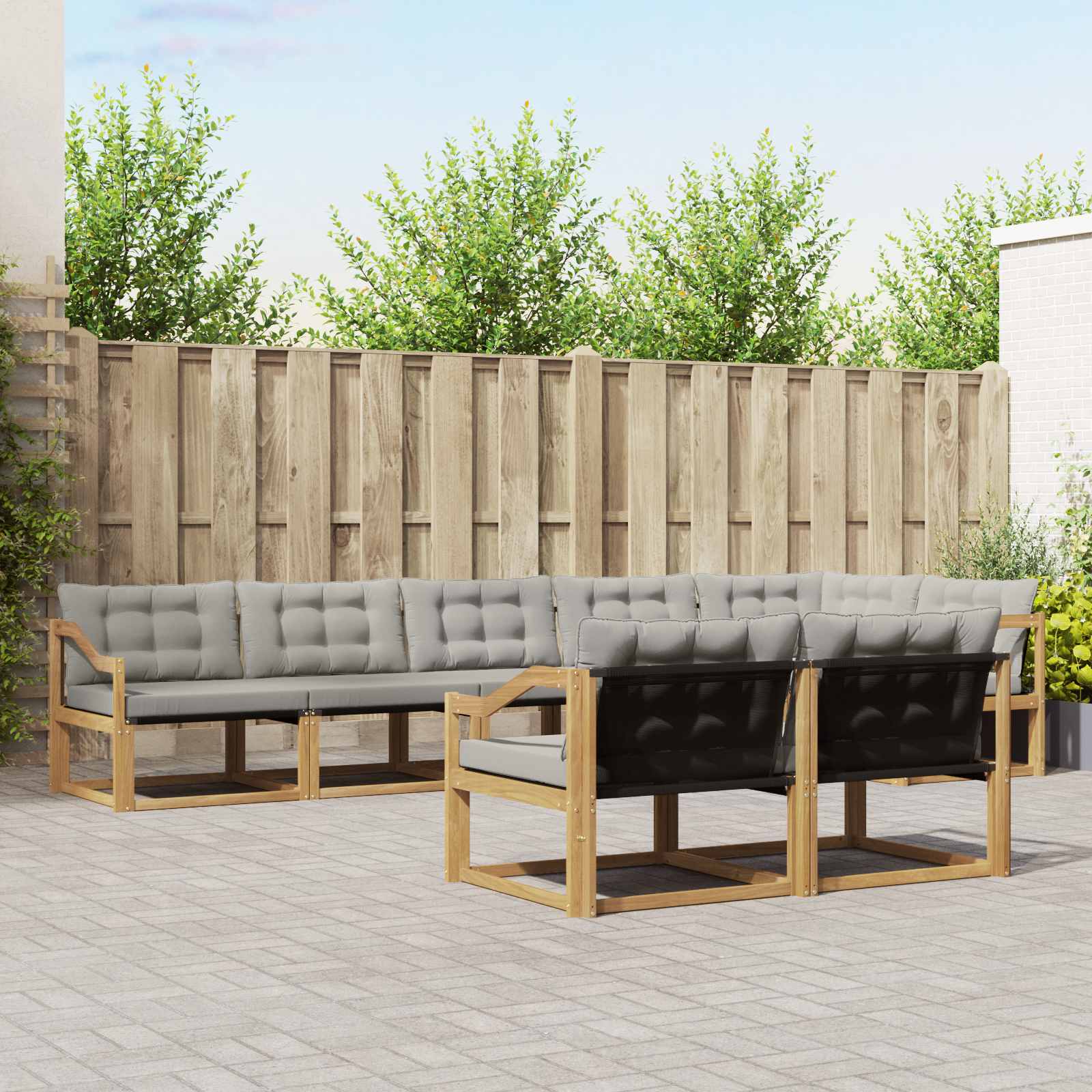 Buiten bankenset met kussen 8 pcs Wit en Lichtgrijs – afbeelding 1