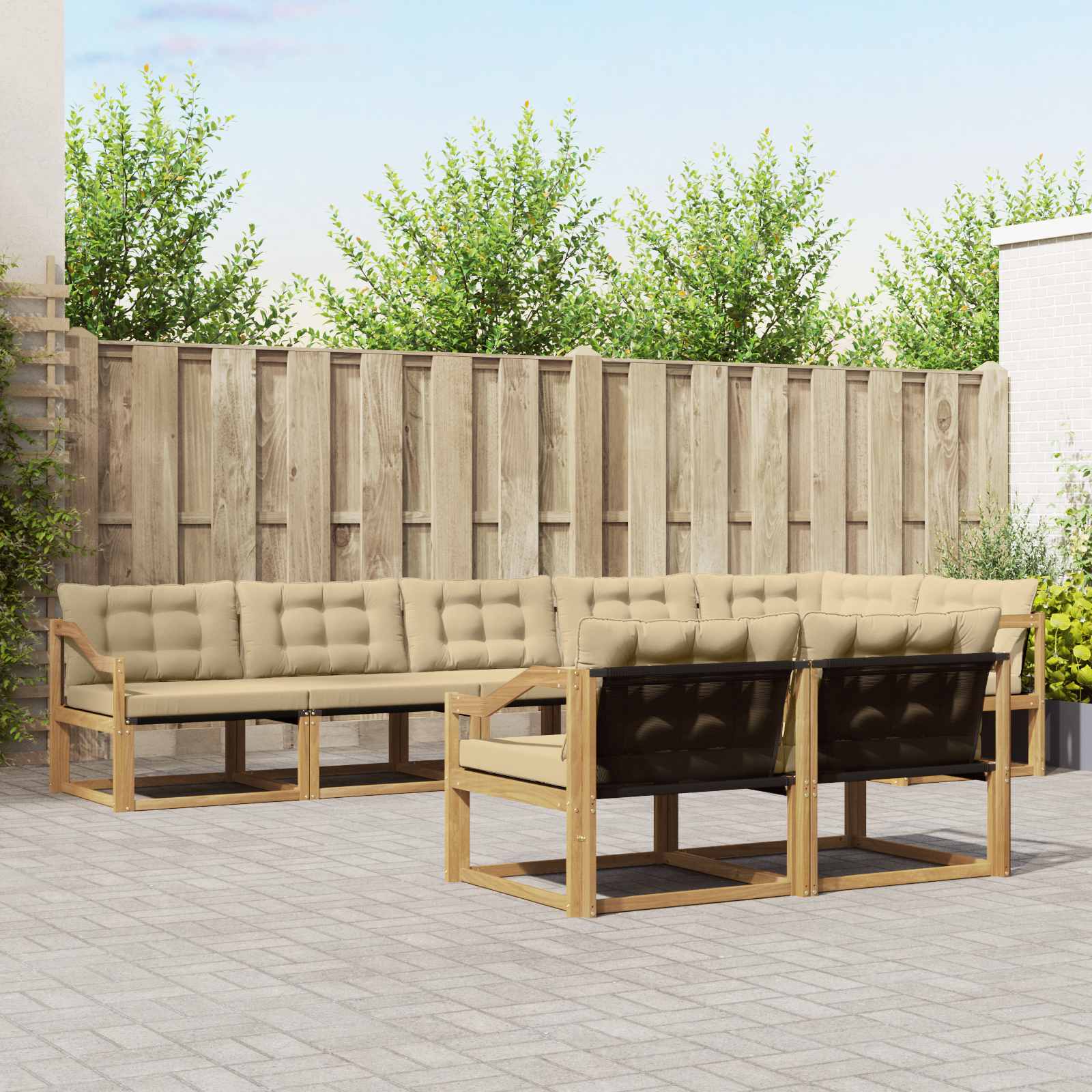 Buiten bankenset met kussen 8 pcs Wit en Beige